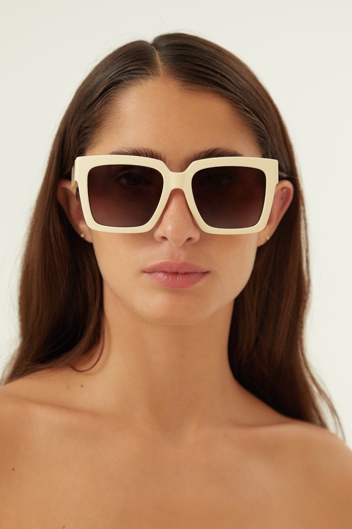 Bottega Veneta wide rectangular ivory sunglasses