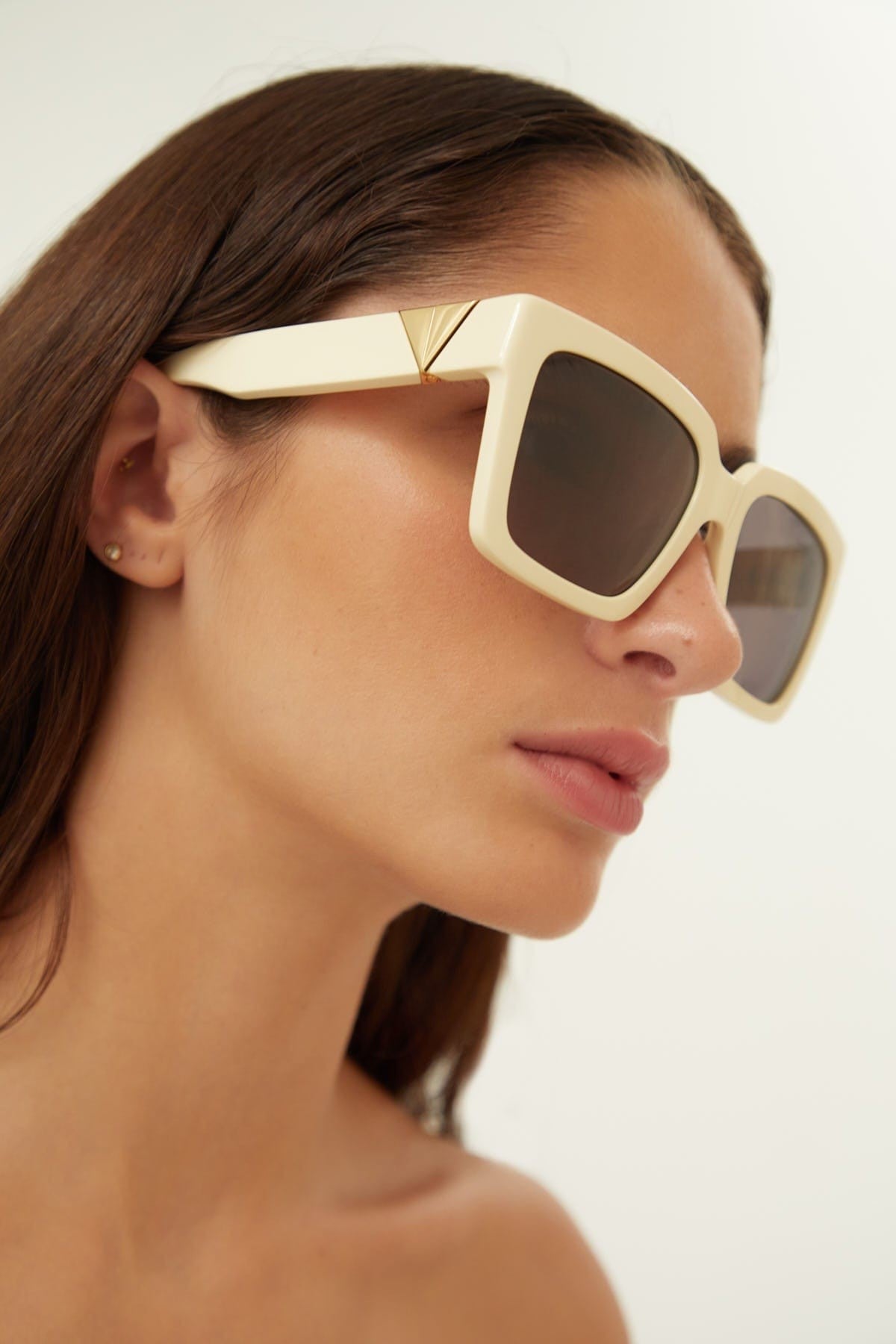 Bottega Veneta wide rectangular ivory sunglasses