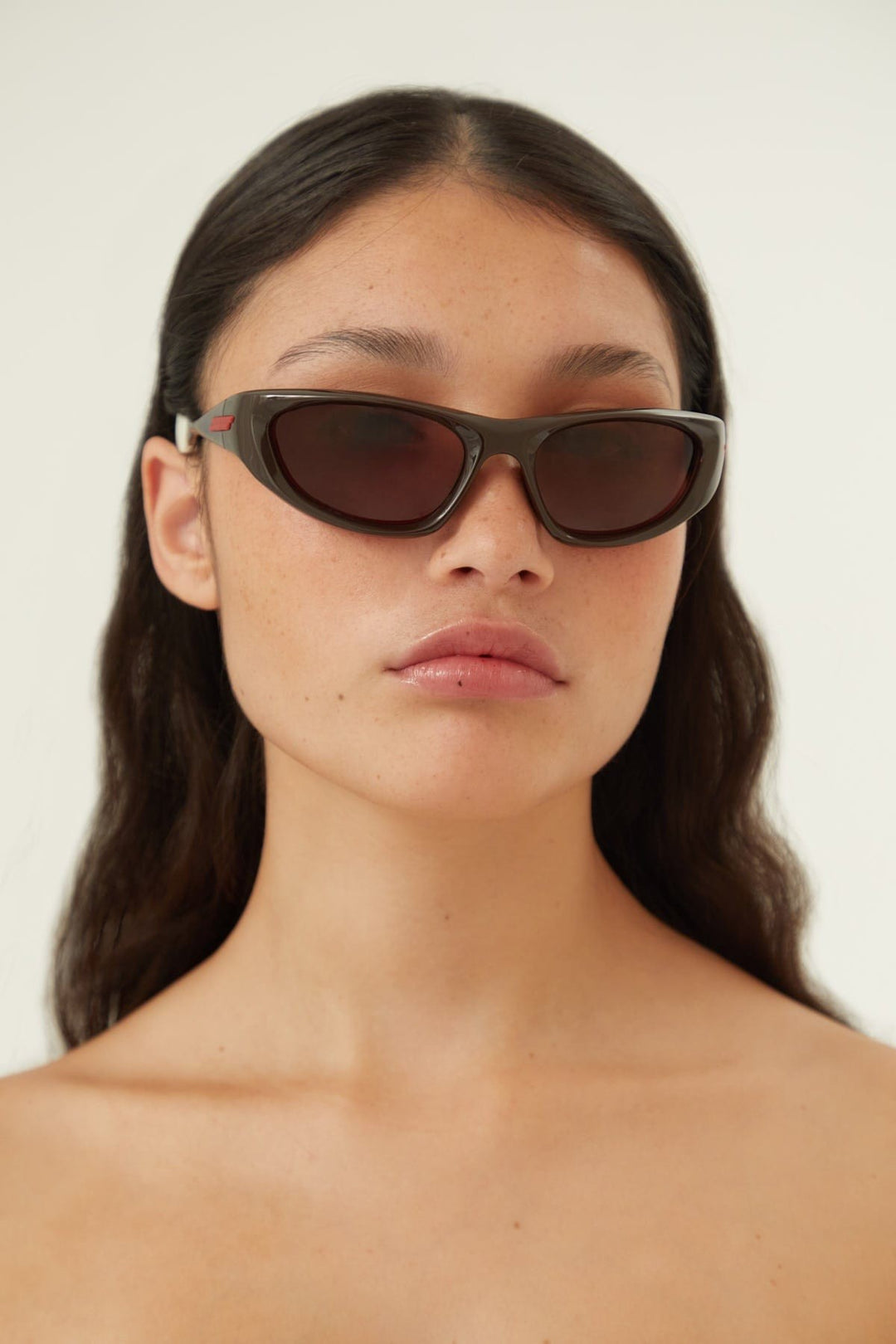 Bottega Veneta wrap around brown sunglasses