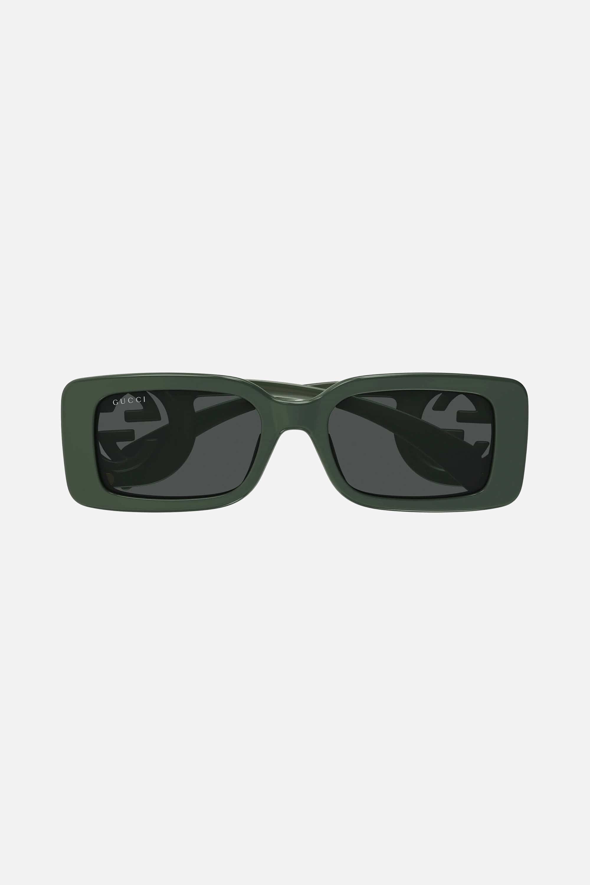 Gucci dark green bold rectangular sunglasses