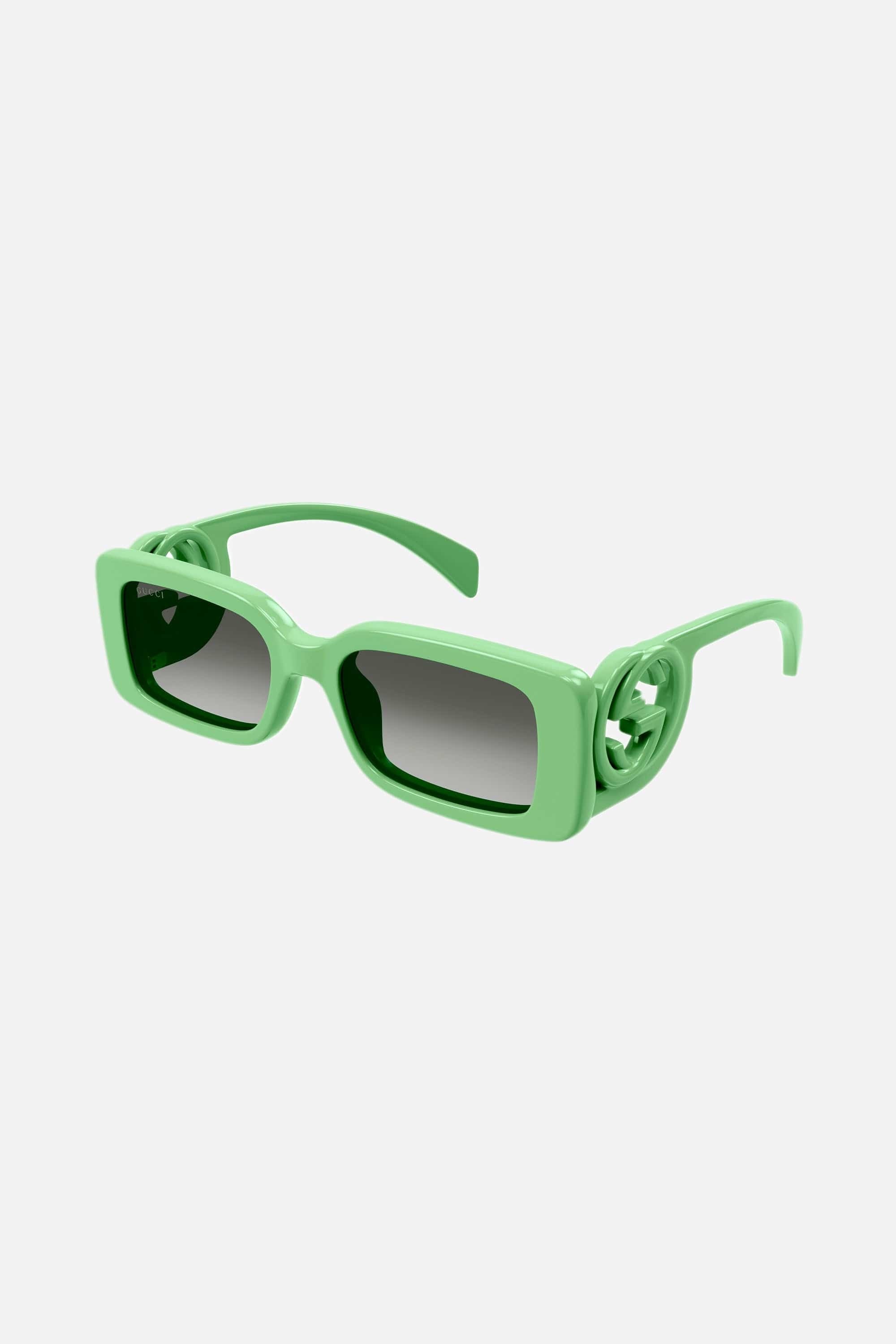 Gucci green bold rectangular sunglasses