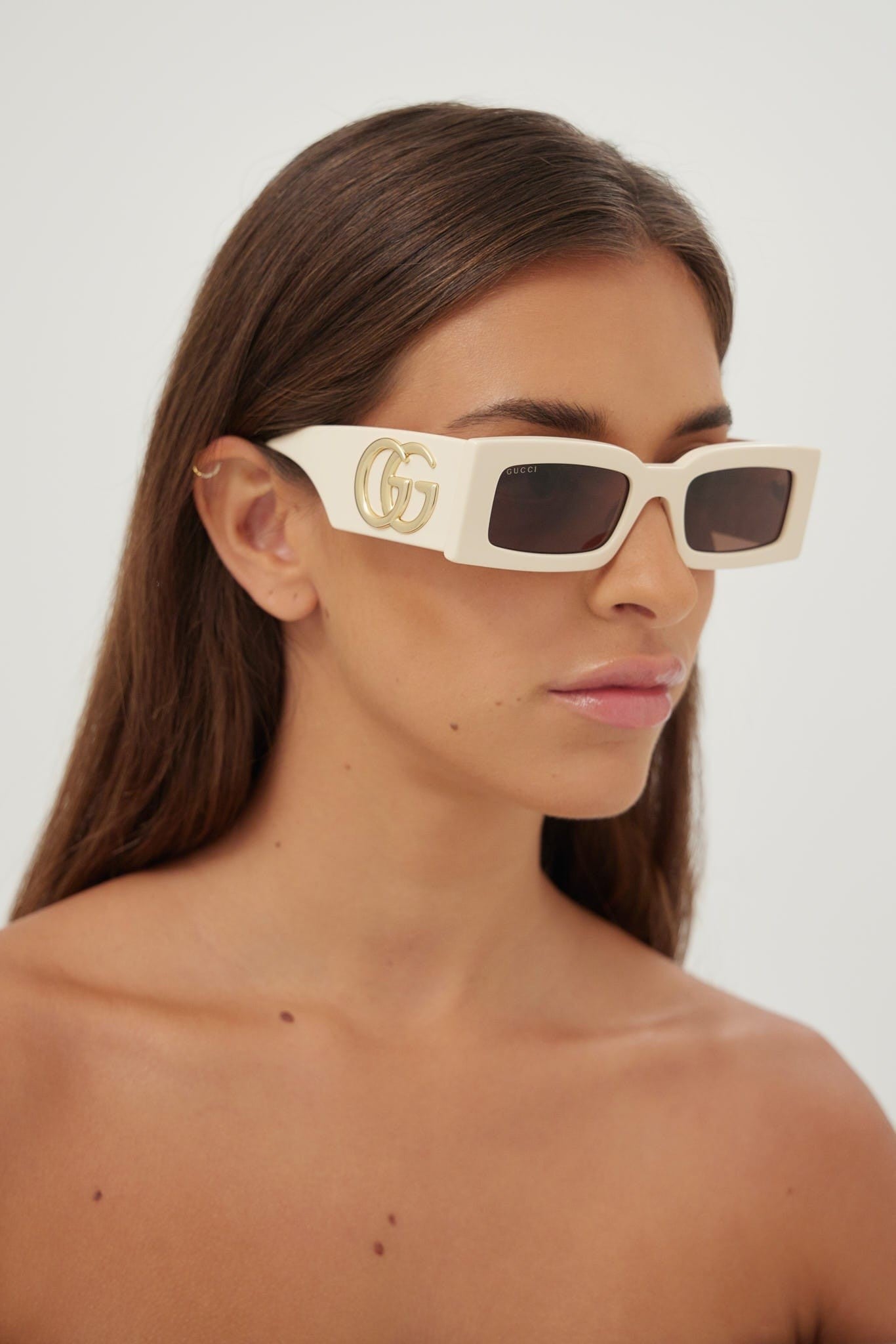 Gucci ivory rectangular sunglasses