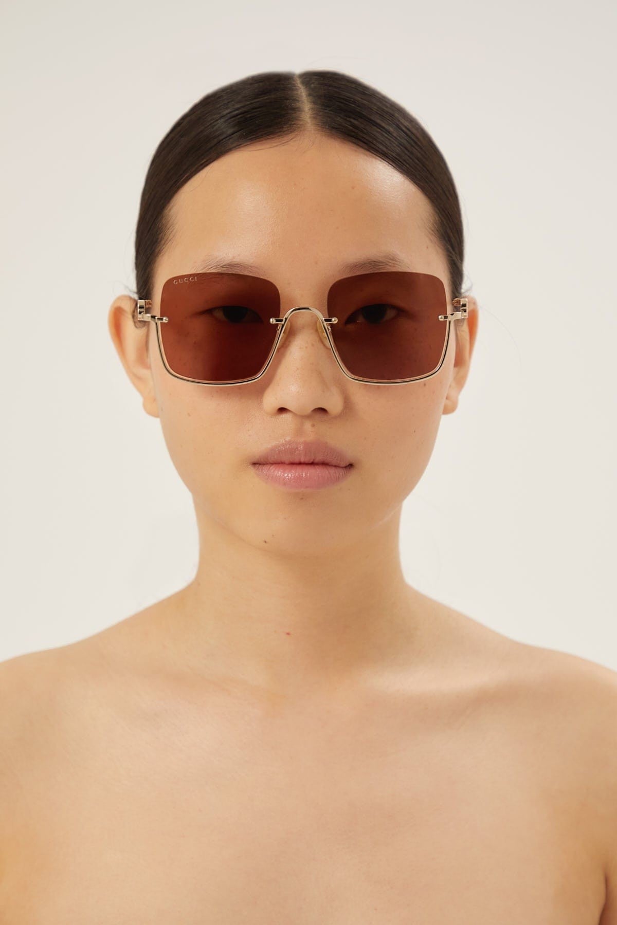 Gucci metal squared sunglasses with brown lenses