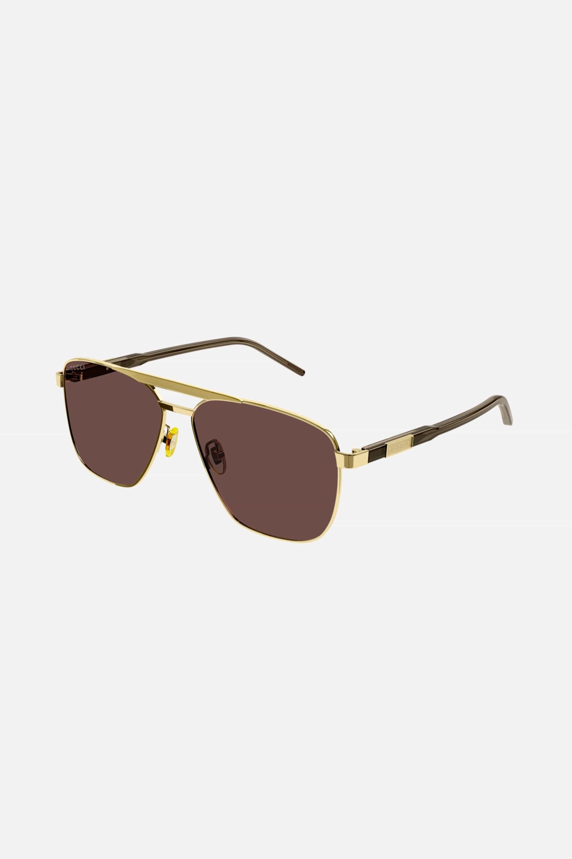 Gucci metal UNISEX gold caravan with grey lenses