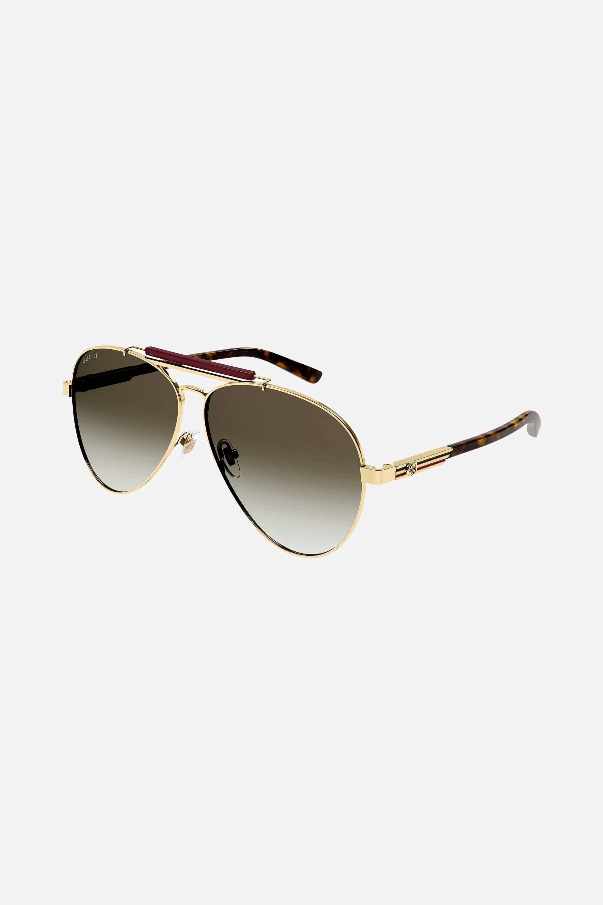 Gucci pilot brown sunglasses featuring double bridge