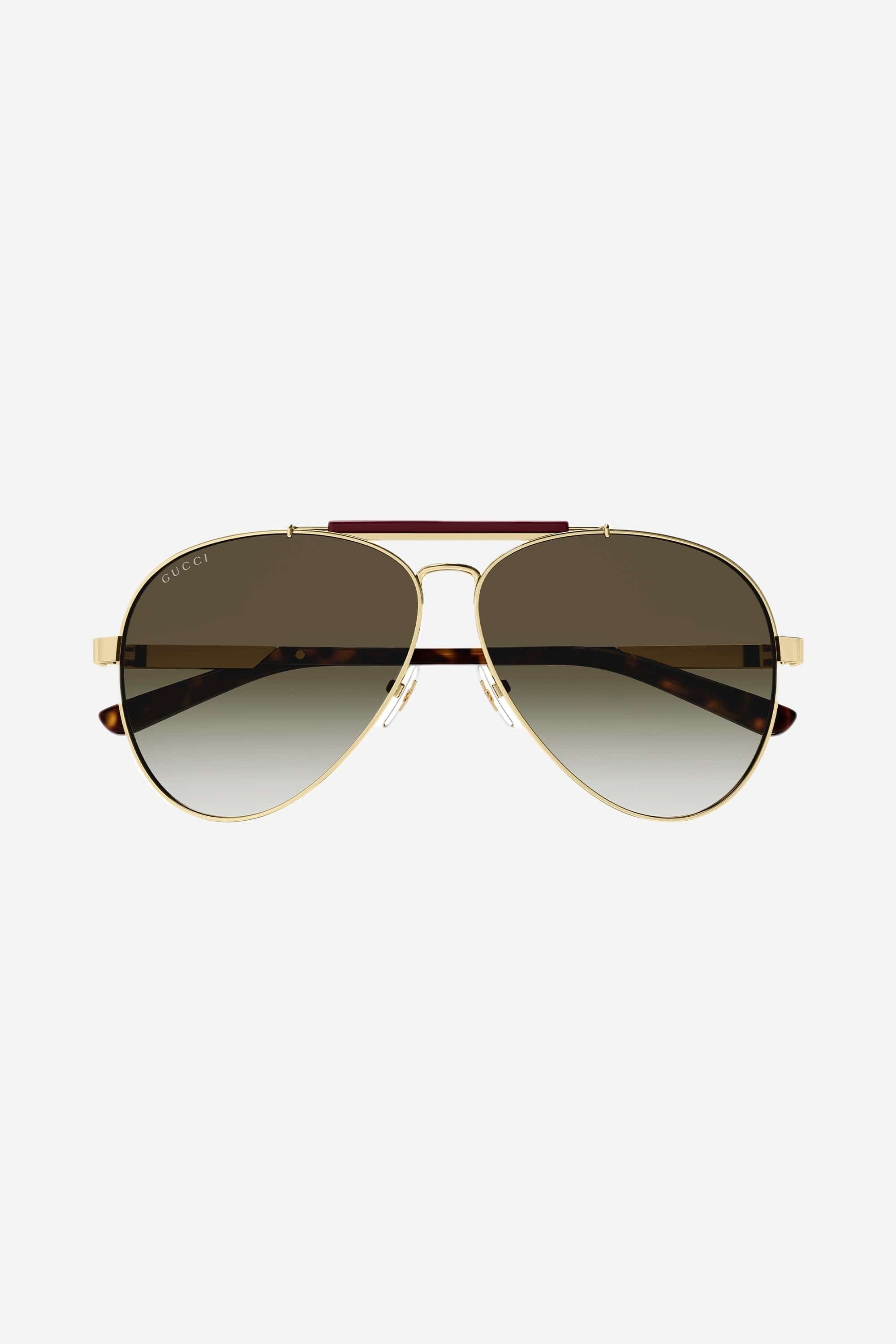 Gucci pilot brown sunglasses featuring double bridge