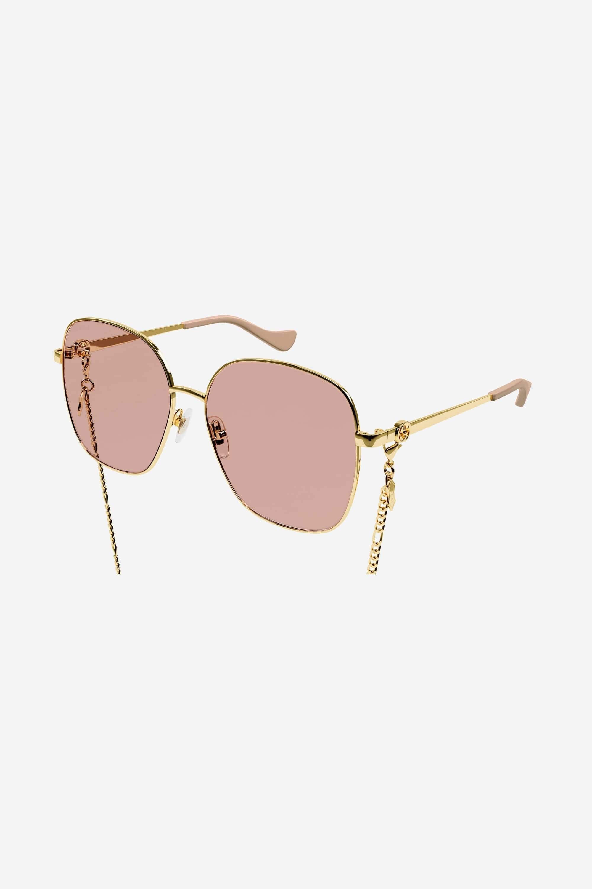 Gucci round metal sunglasses with chain