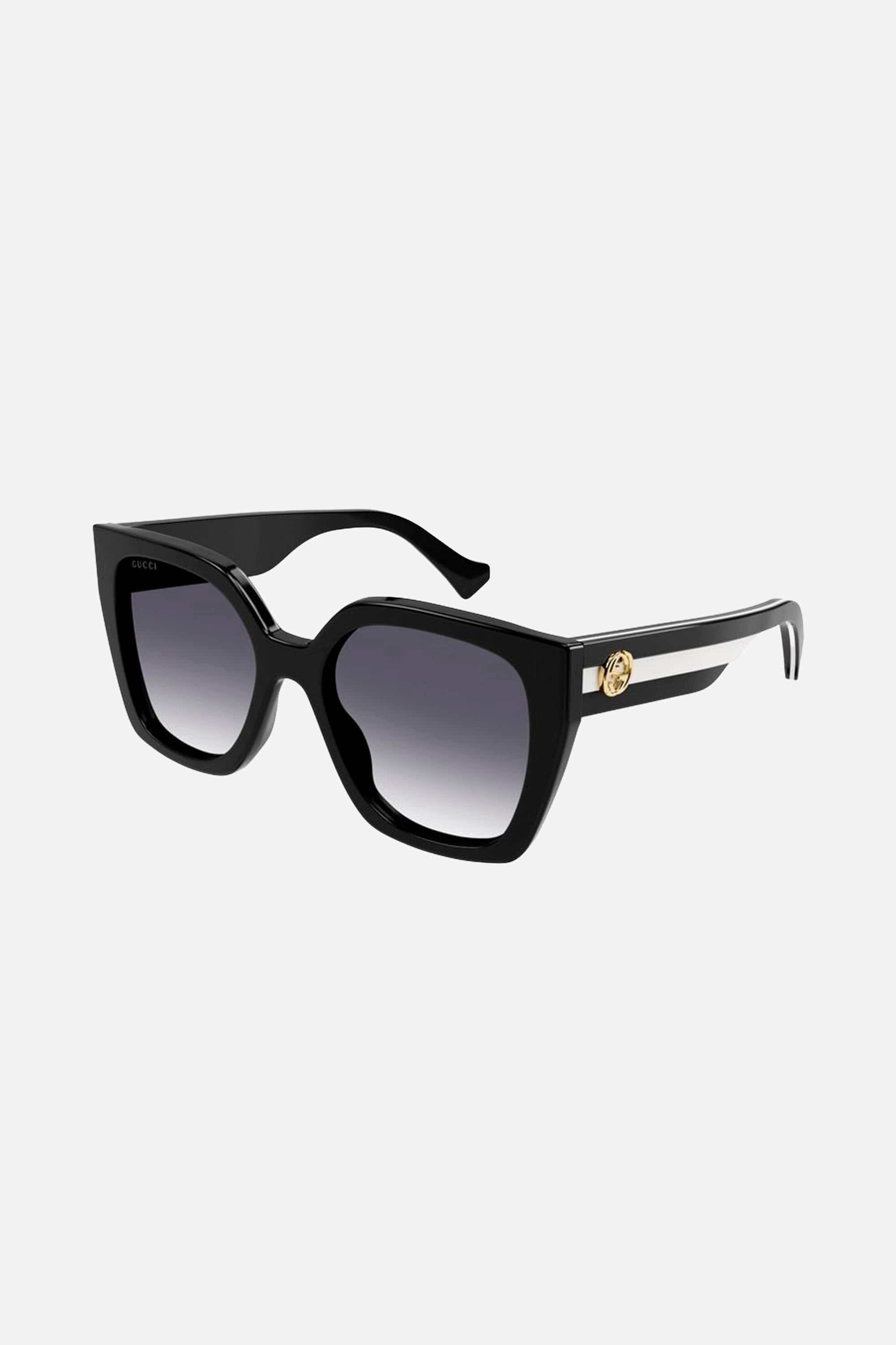 Gucci squared black sunglasses with white web temple