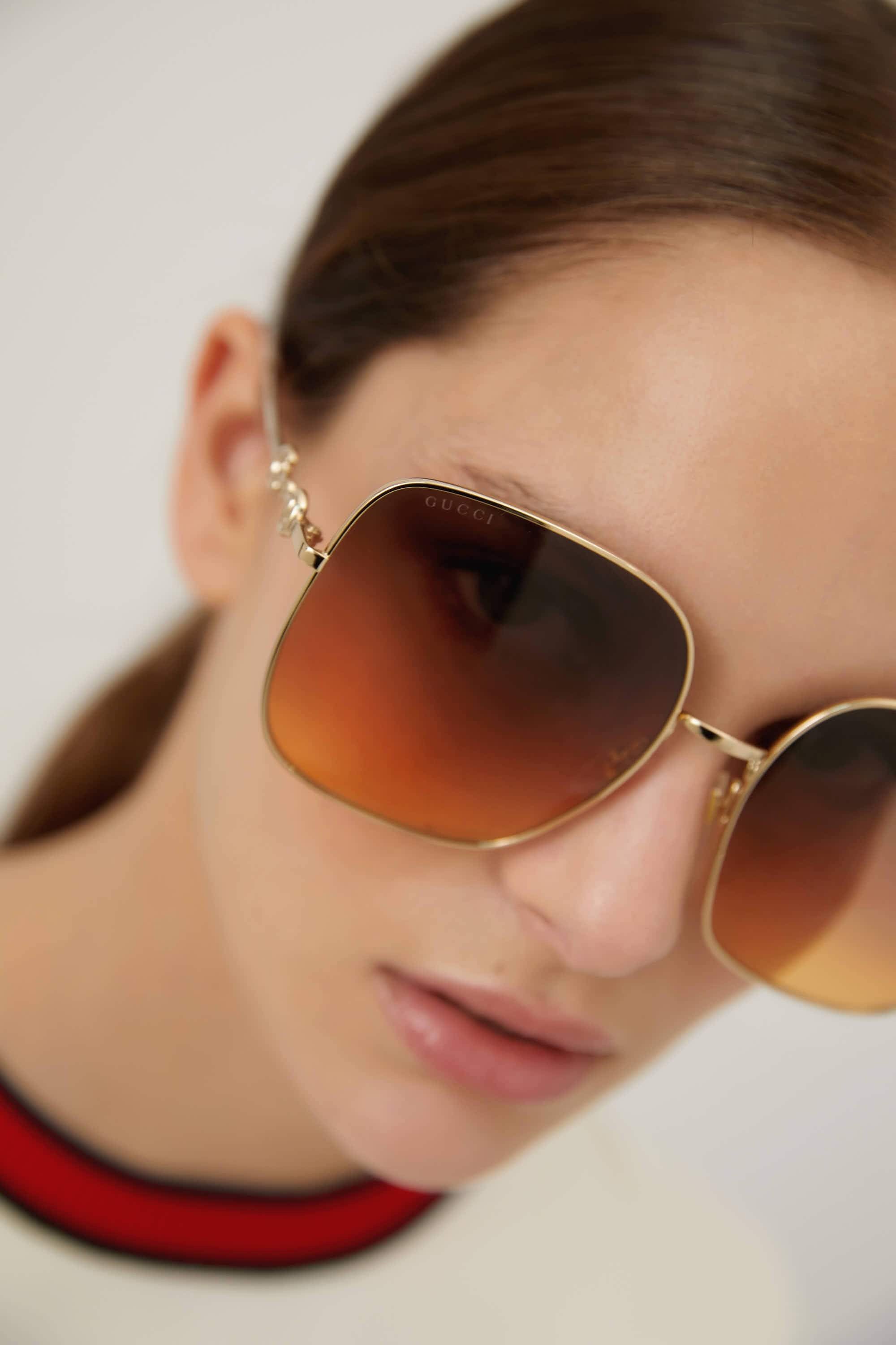 Gucci squared metal gold brown classic sunglasses with  horsebit detail