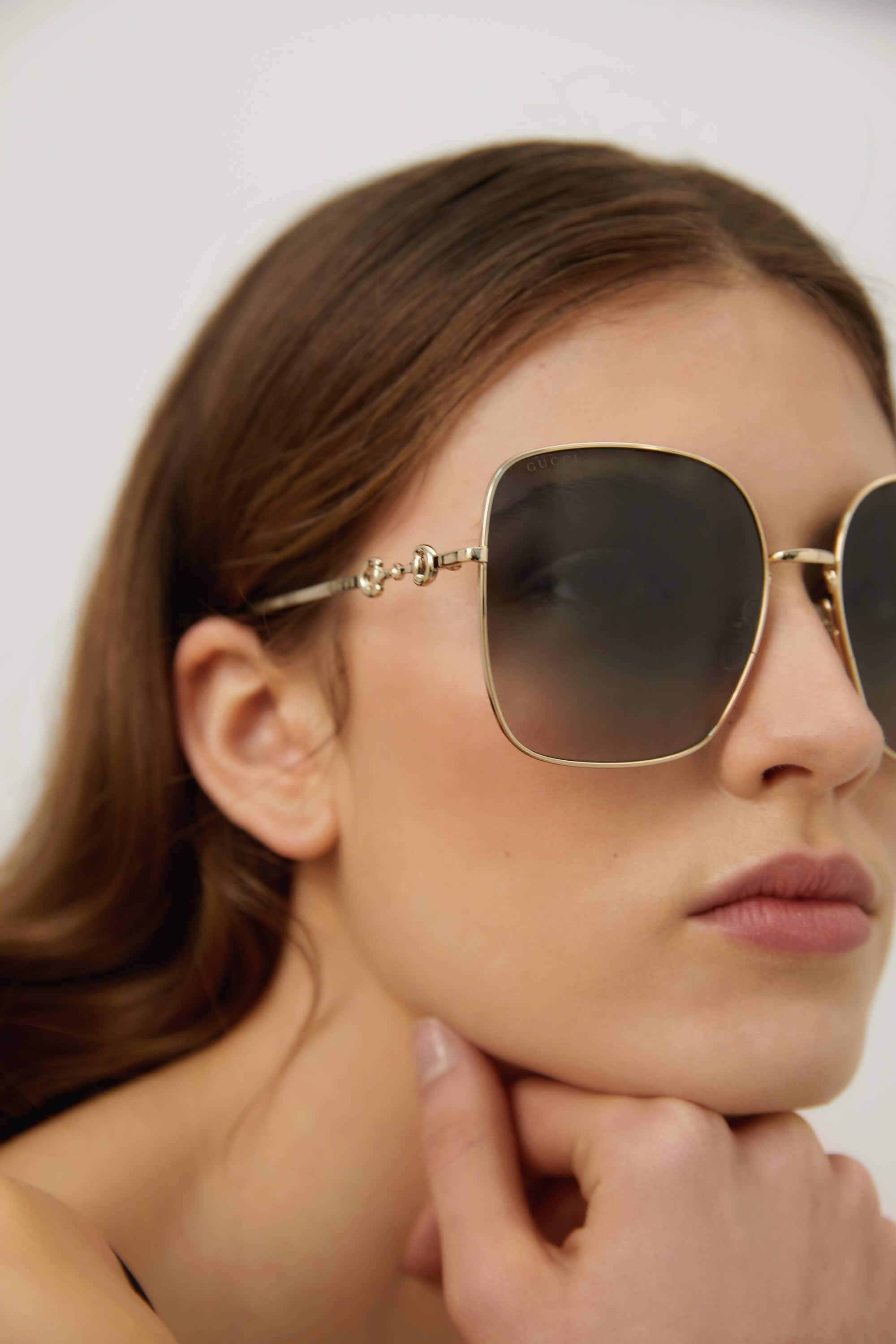 Gucci squared metal gold grey classic sunglasses with  horsebit detail