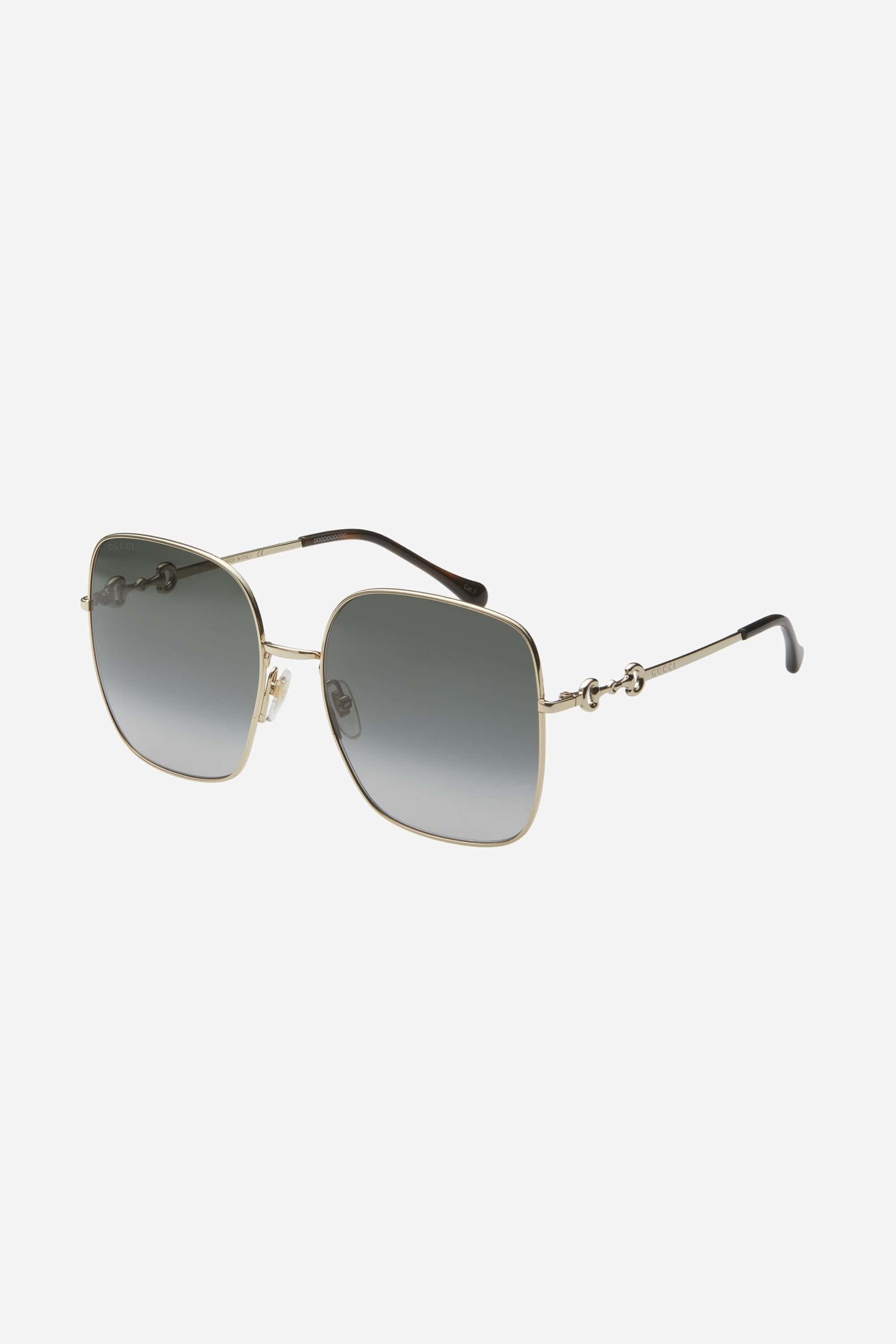 Gucci squared metal gold grey classic sunglasses with  horsebit detail