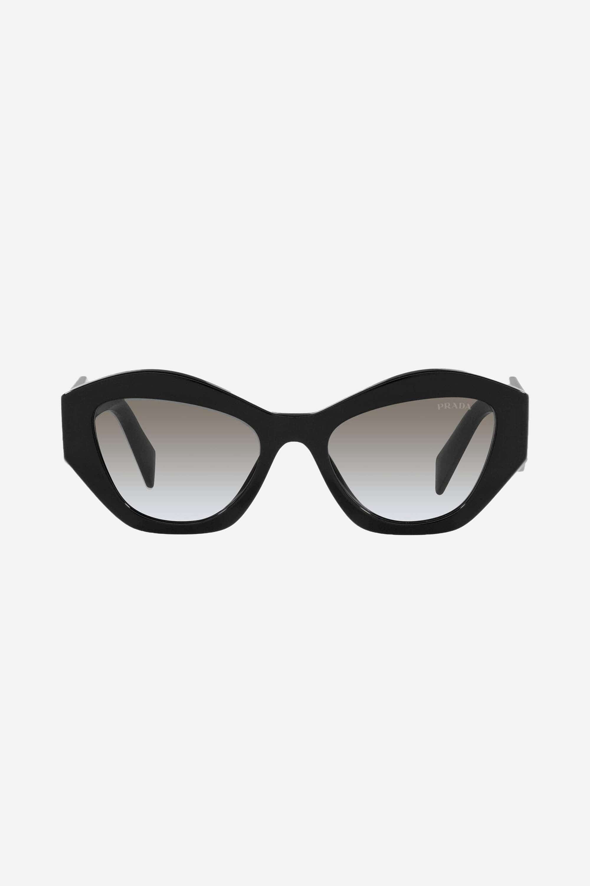 Prada oval black sunglasses featuring iconic logo