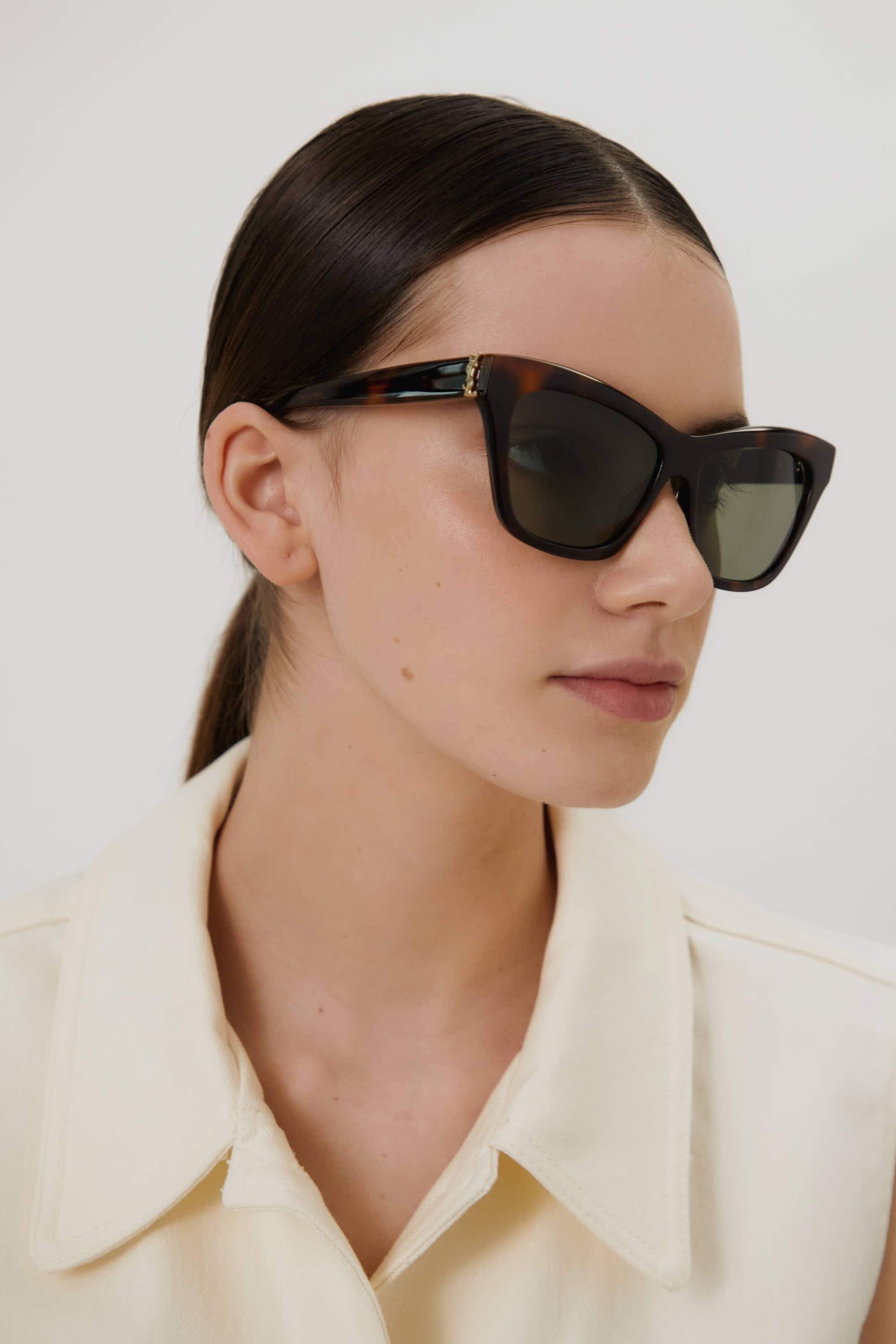 Saint Laurent cat-eye havana sunglasses featuring YSL logo