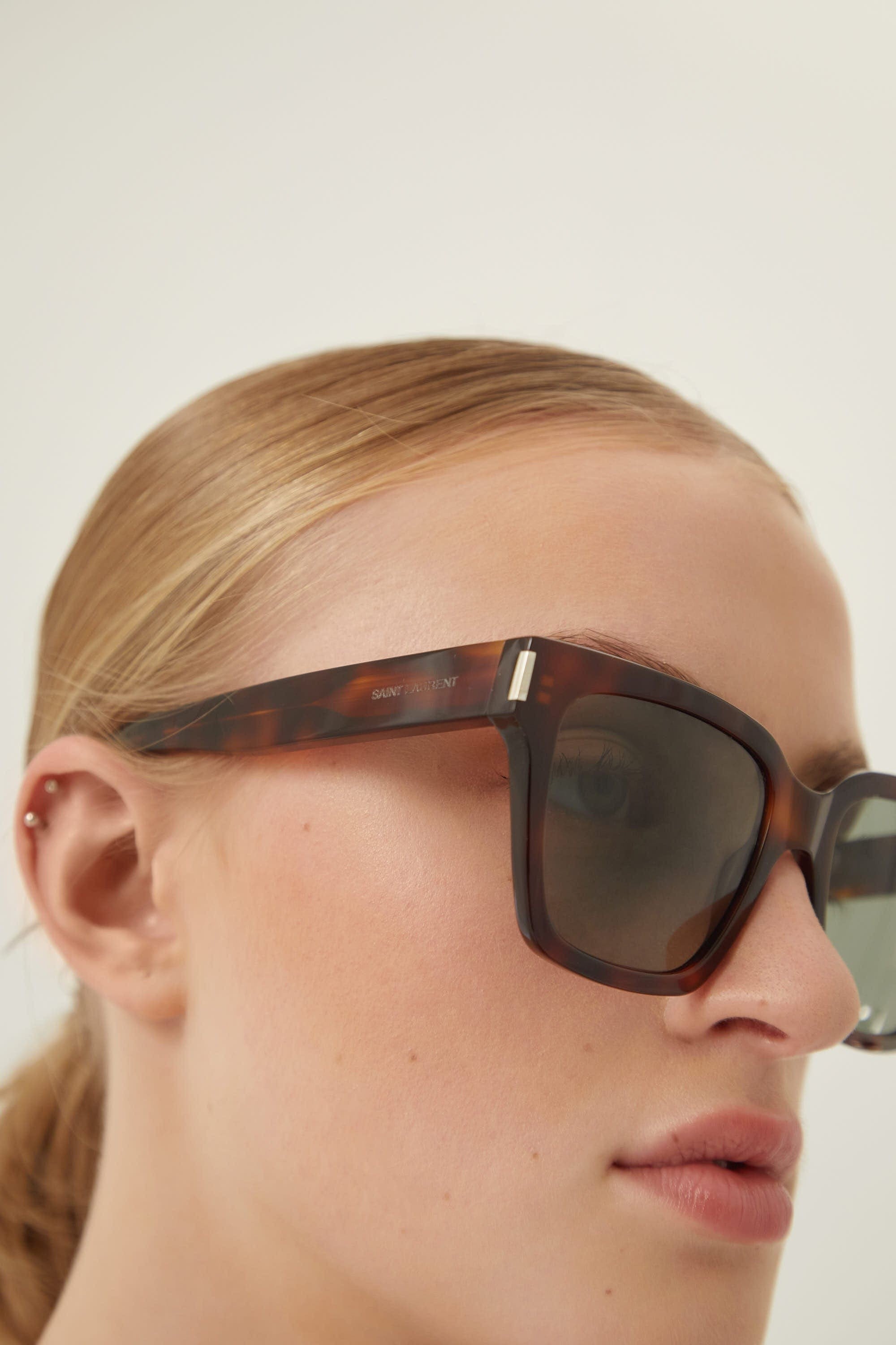 Saint Laurent havana rectangular sunglasses