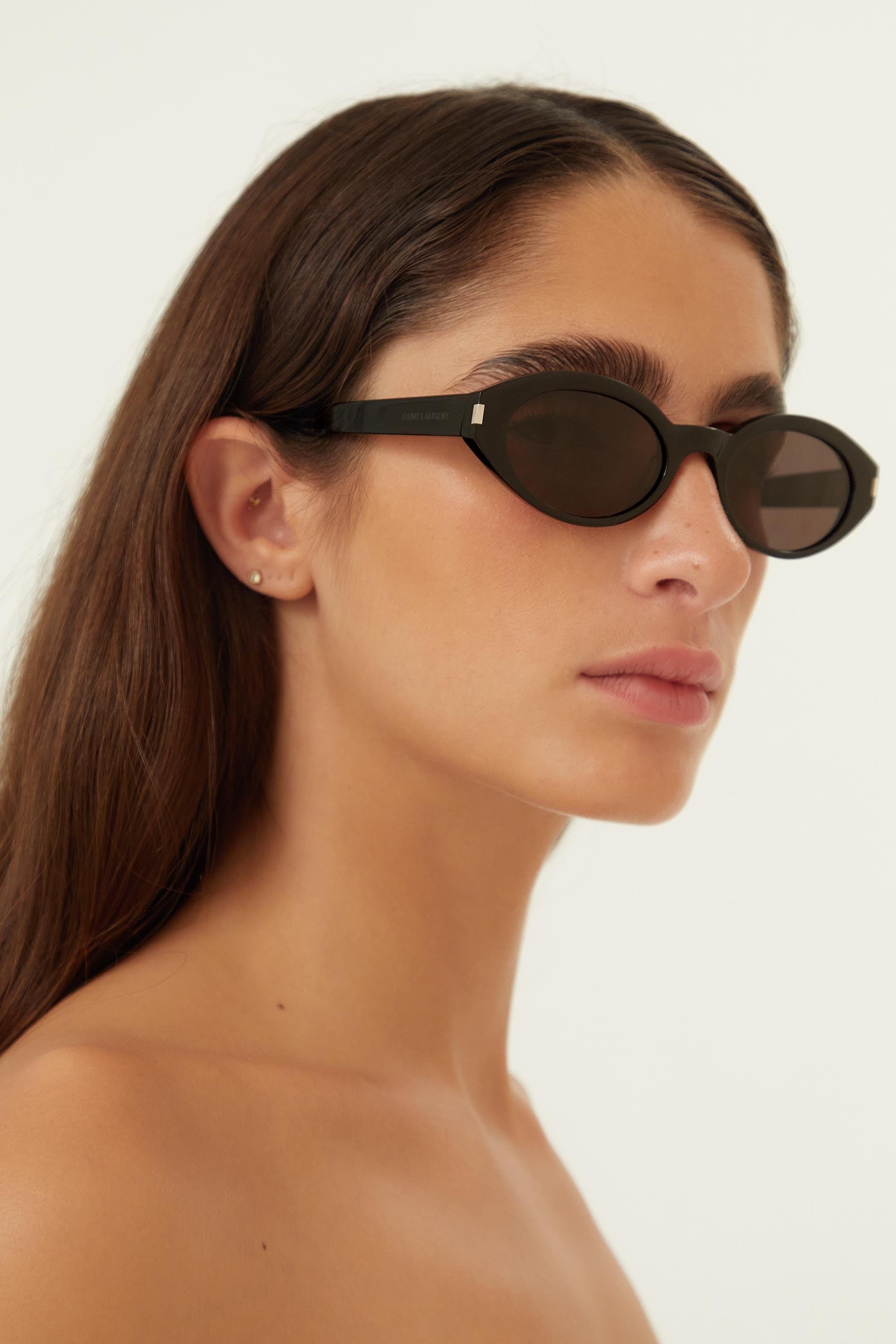 Saint Laurent oval micro black sunglasses