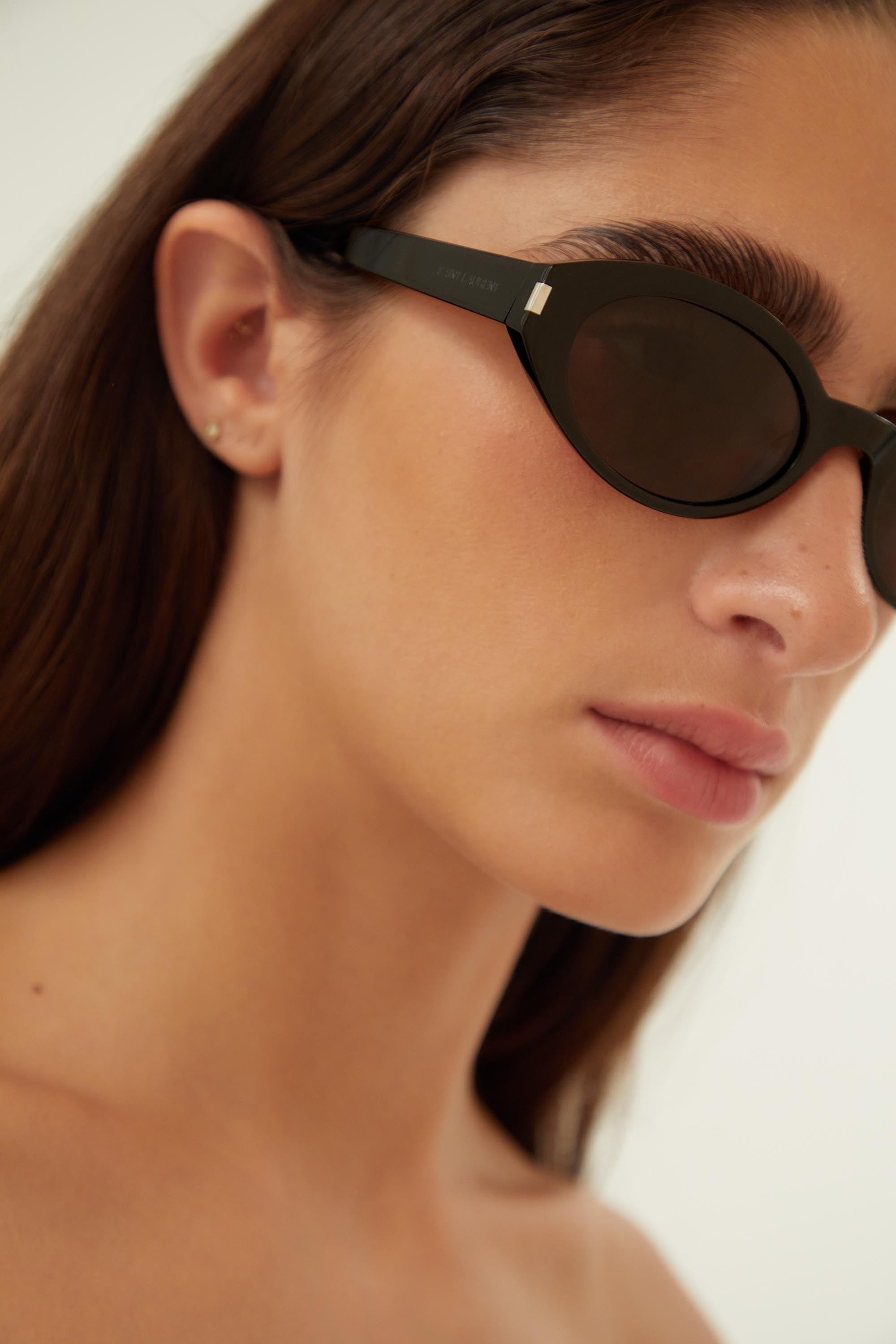 Saint Laurent oval micro black sunglasses