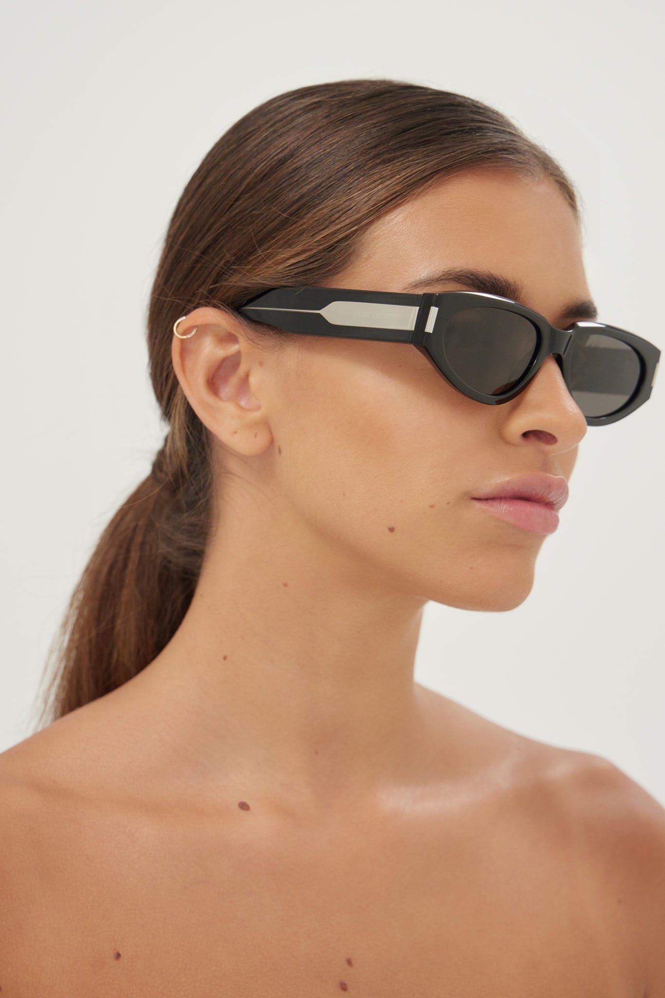 Saint Laurent SL 618 oval black sunglasses