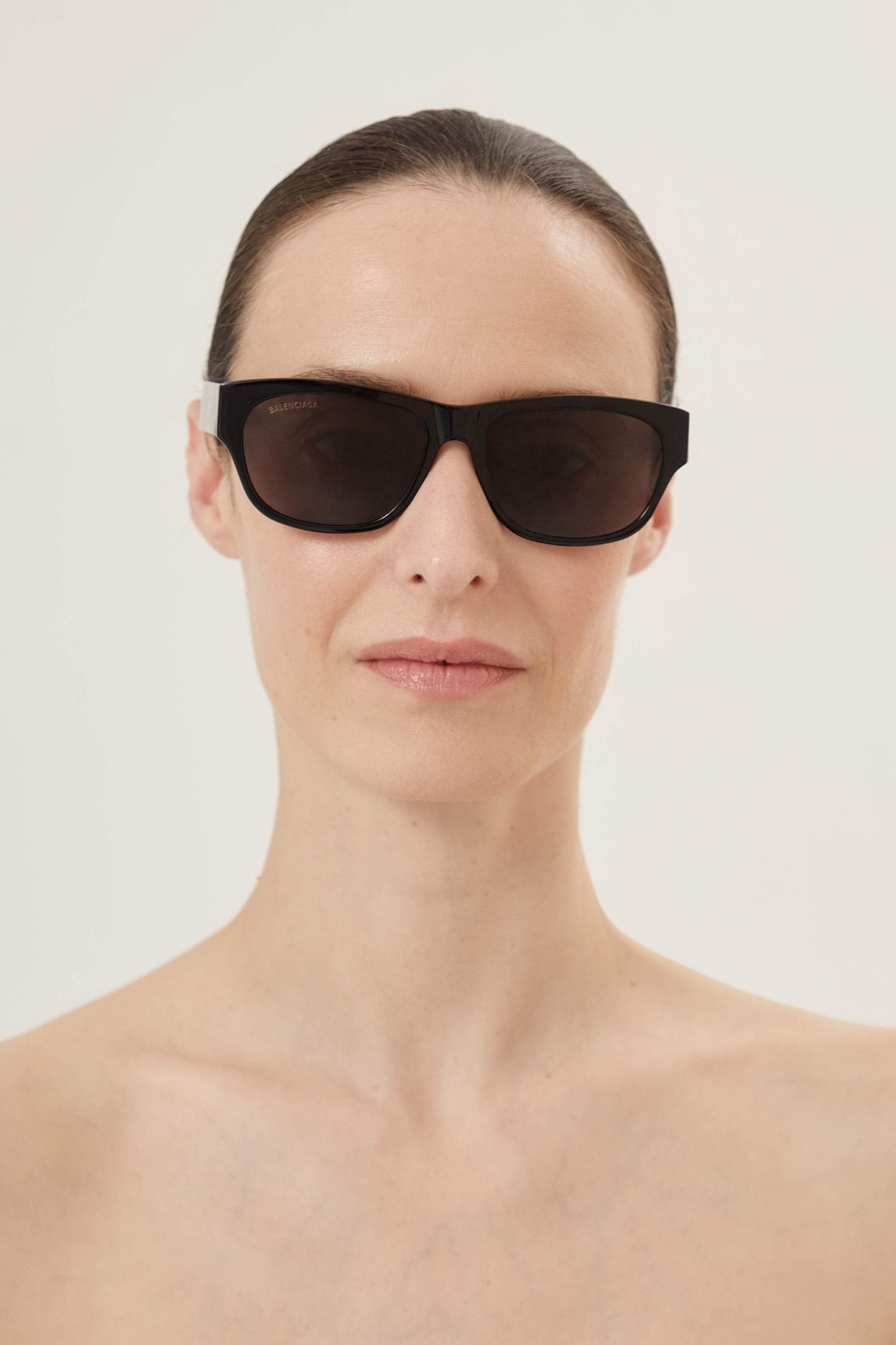 Balenciaga slim rectangular black sunglasses