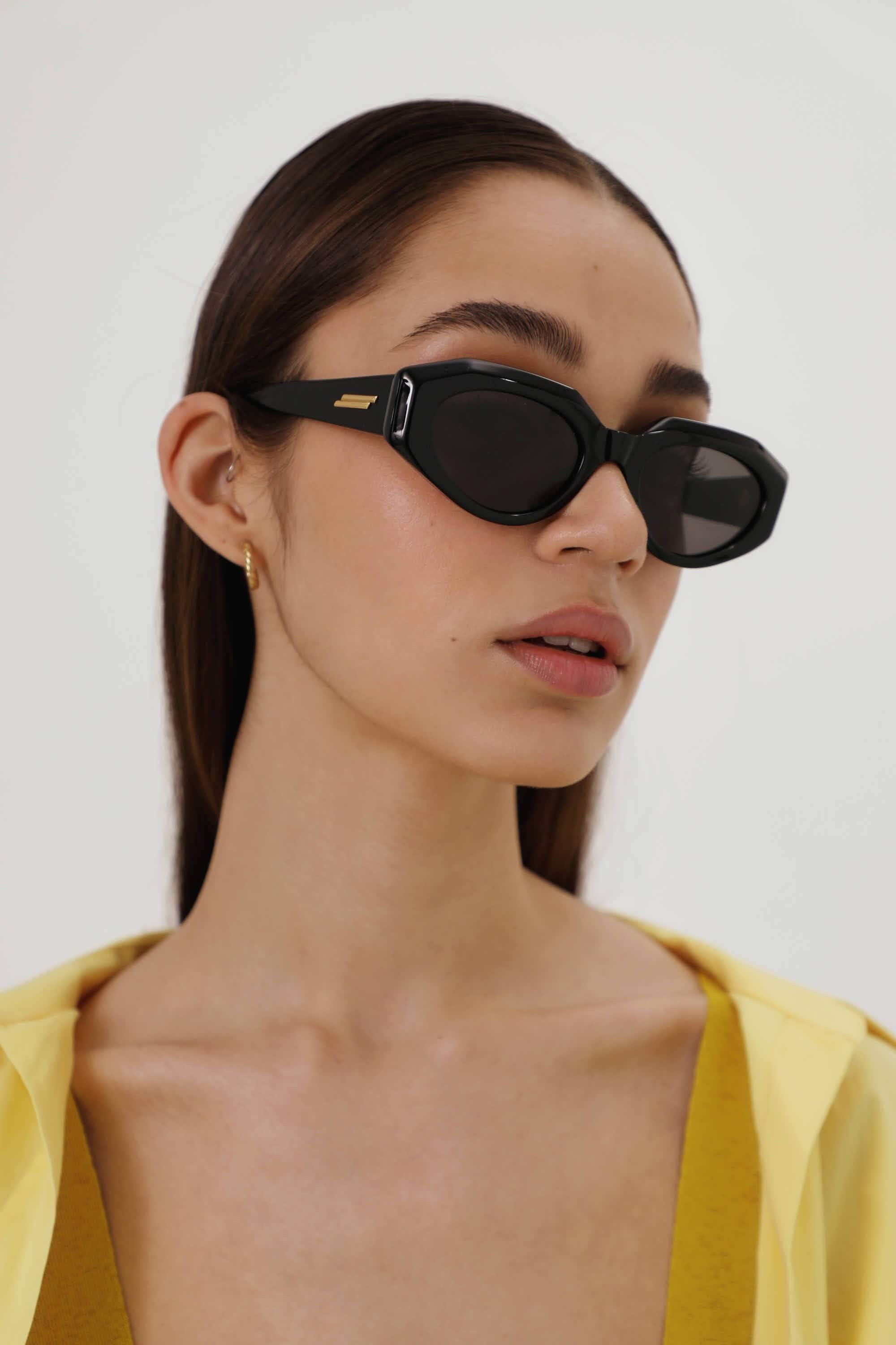 Bottega Veneta bold oval black sunglasses