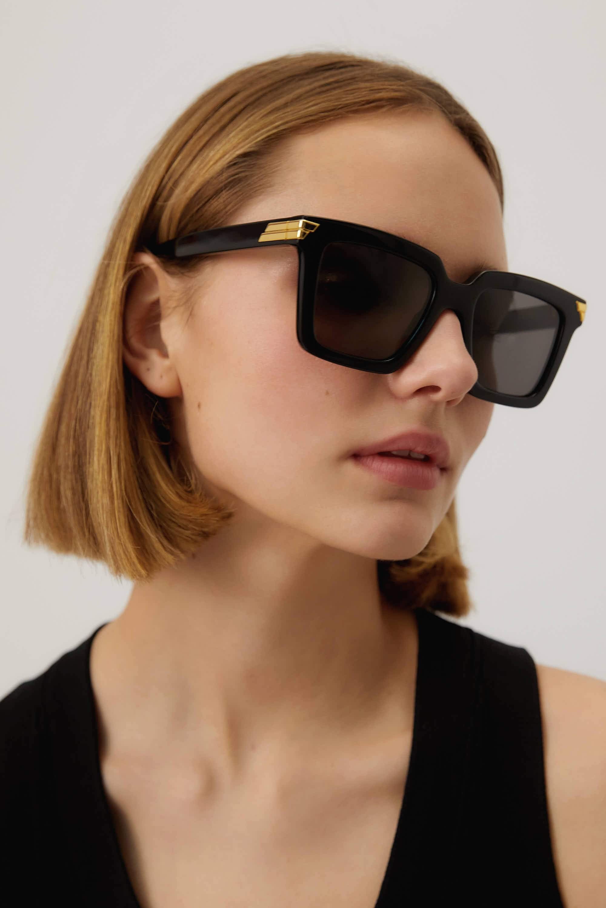 Bottega Veneta iconic squared black acetate sunglasses