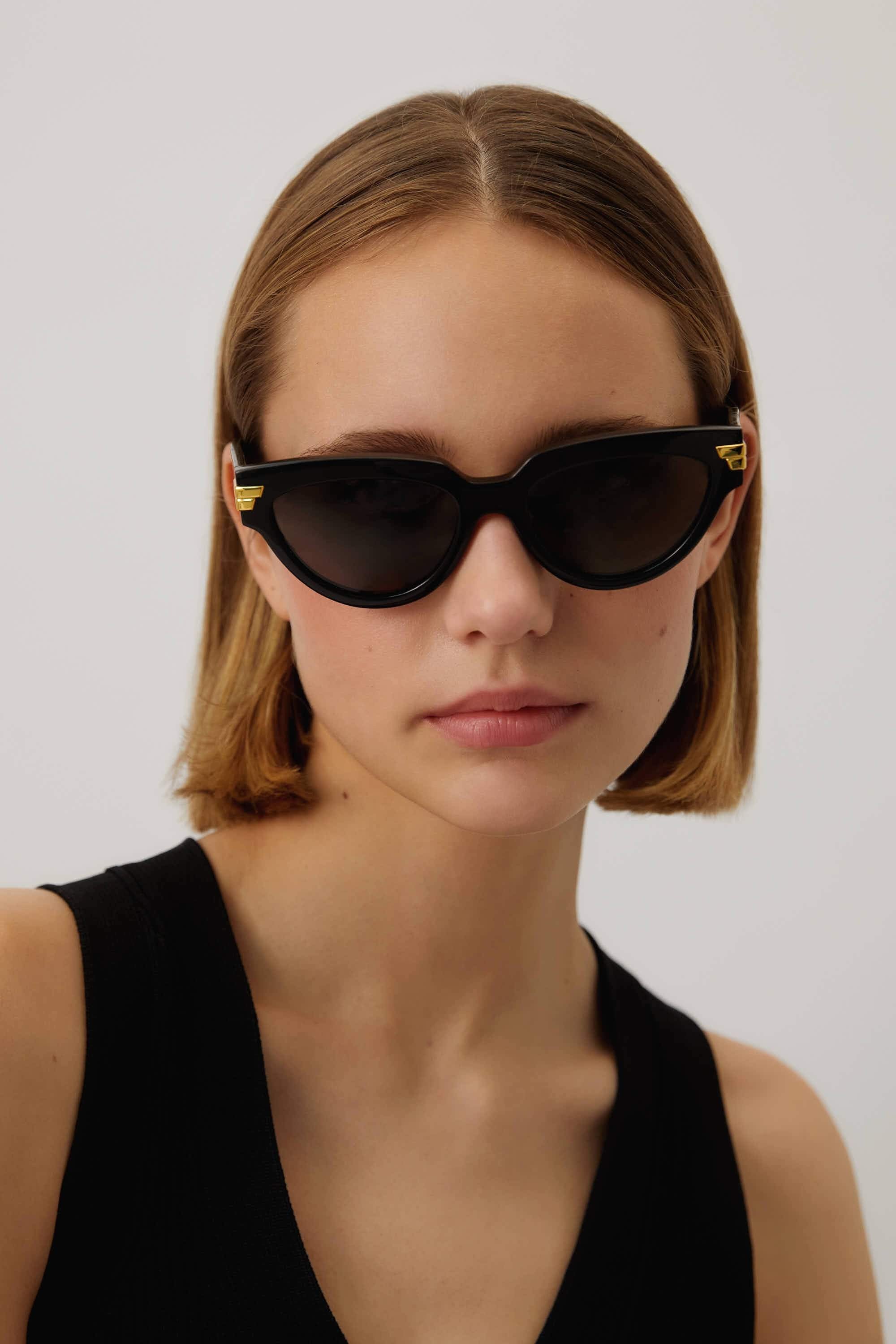 Bottega Veneta soft cat-eye black sunglasses