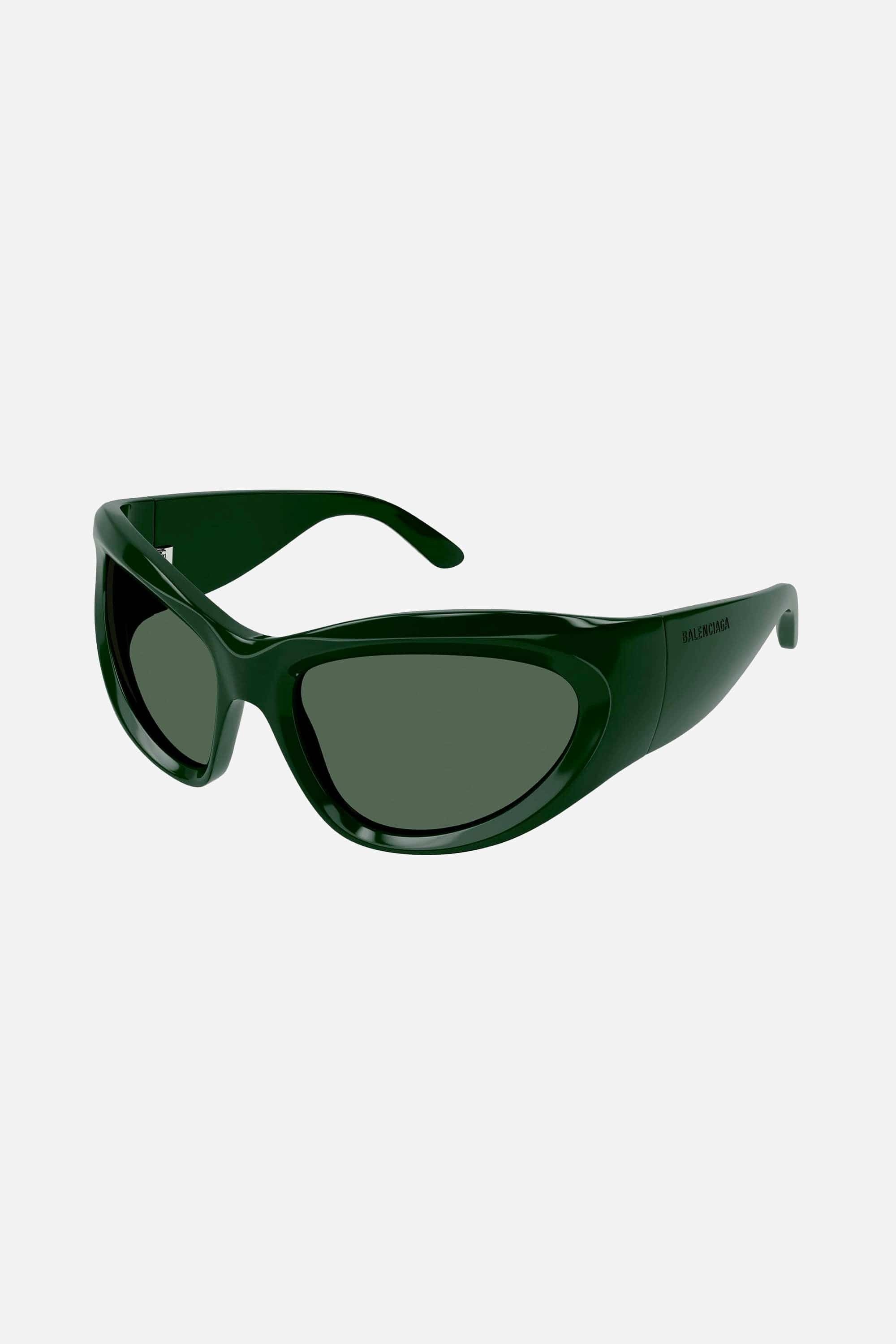 Balenciaga bold wrap around green sunglasses