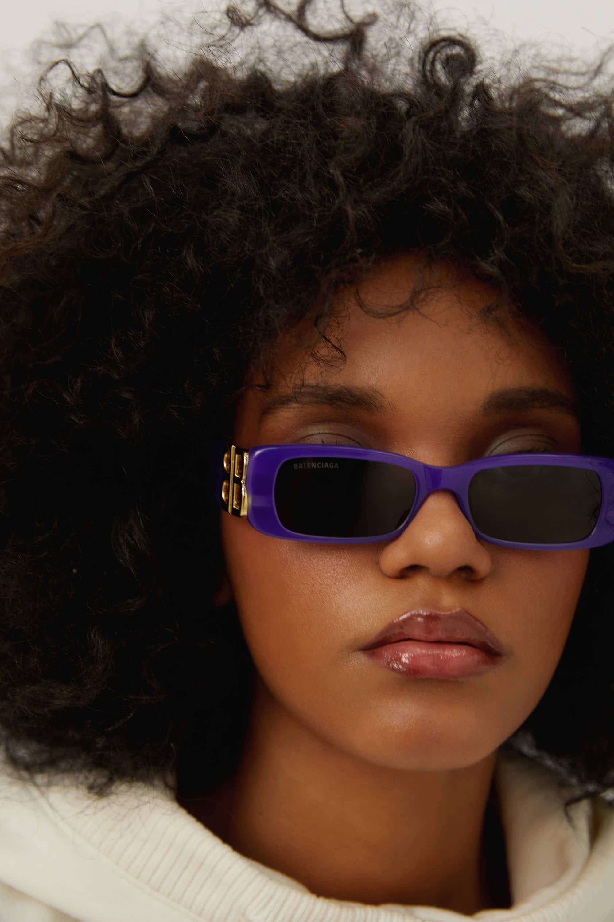 Balenciaga Dynasty micro violet sunglasses featuring BB logo