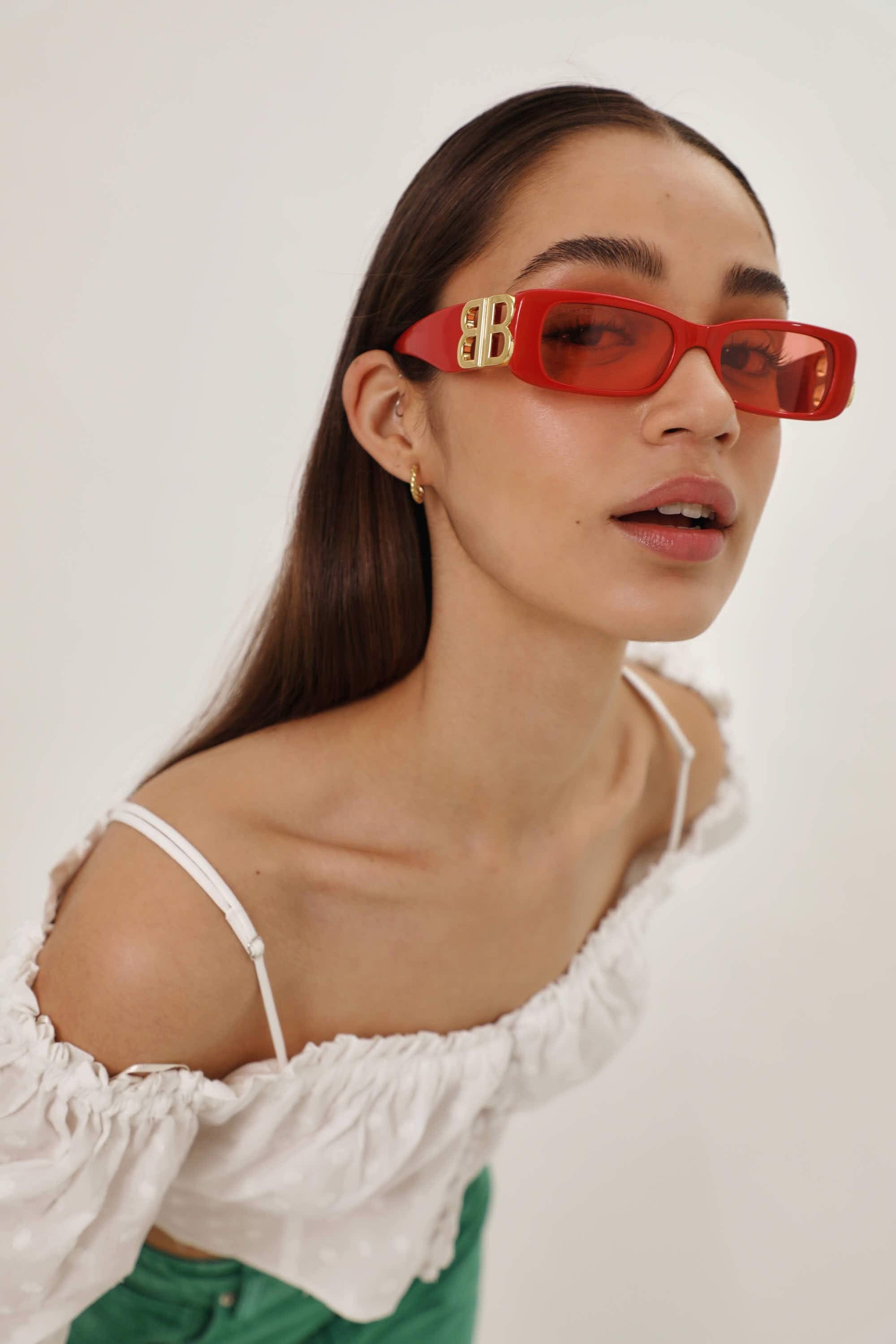 Balenciaga micro red sunglasses featuring BB logo