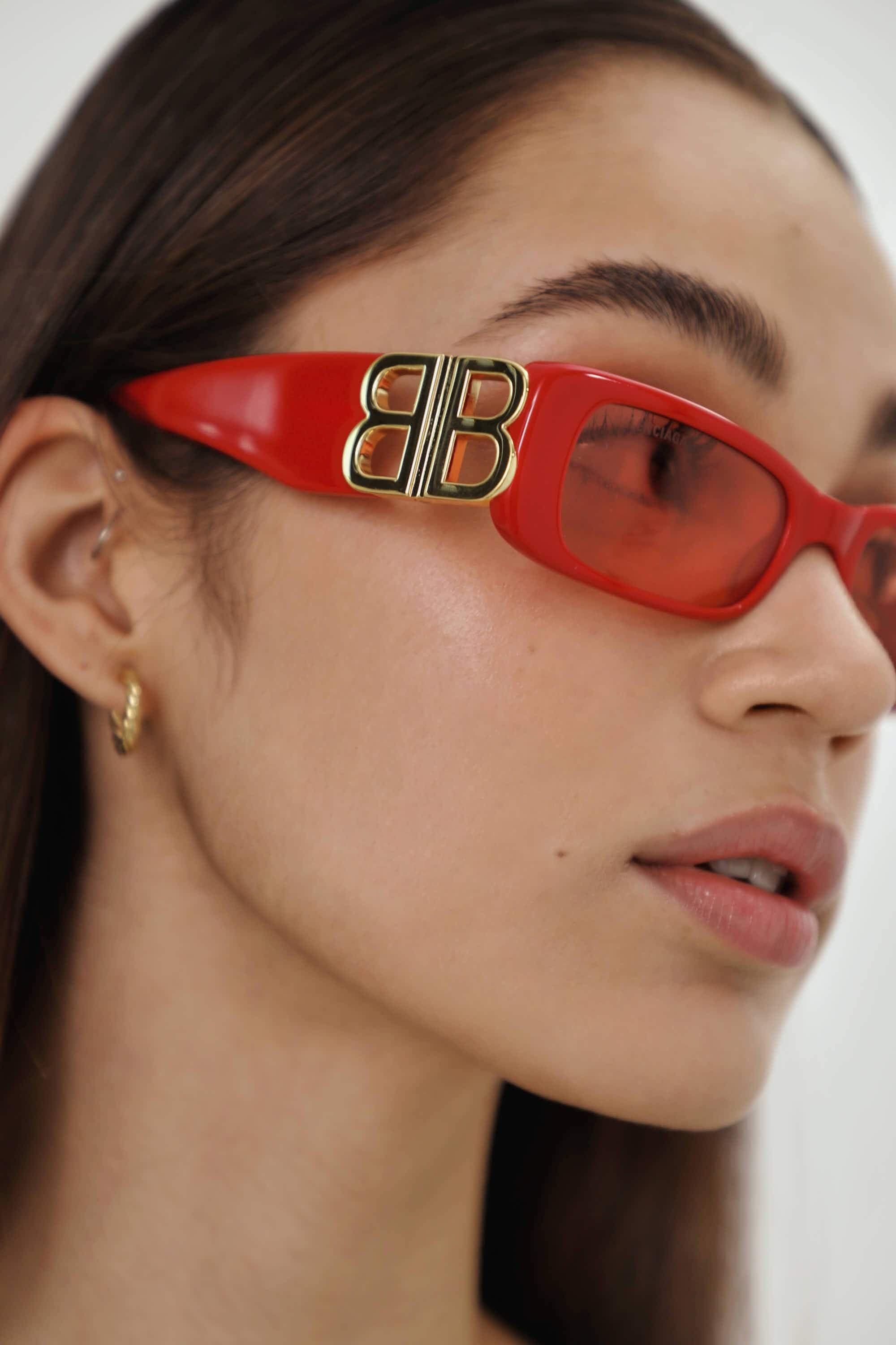 Balenciaga micro red sunglasses featuring BB logo