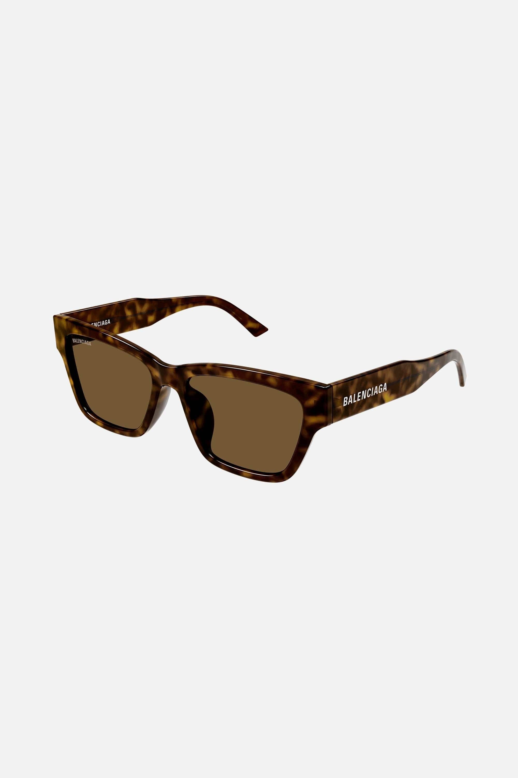 Balenciaga rectangular light sunglasses in havana