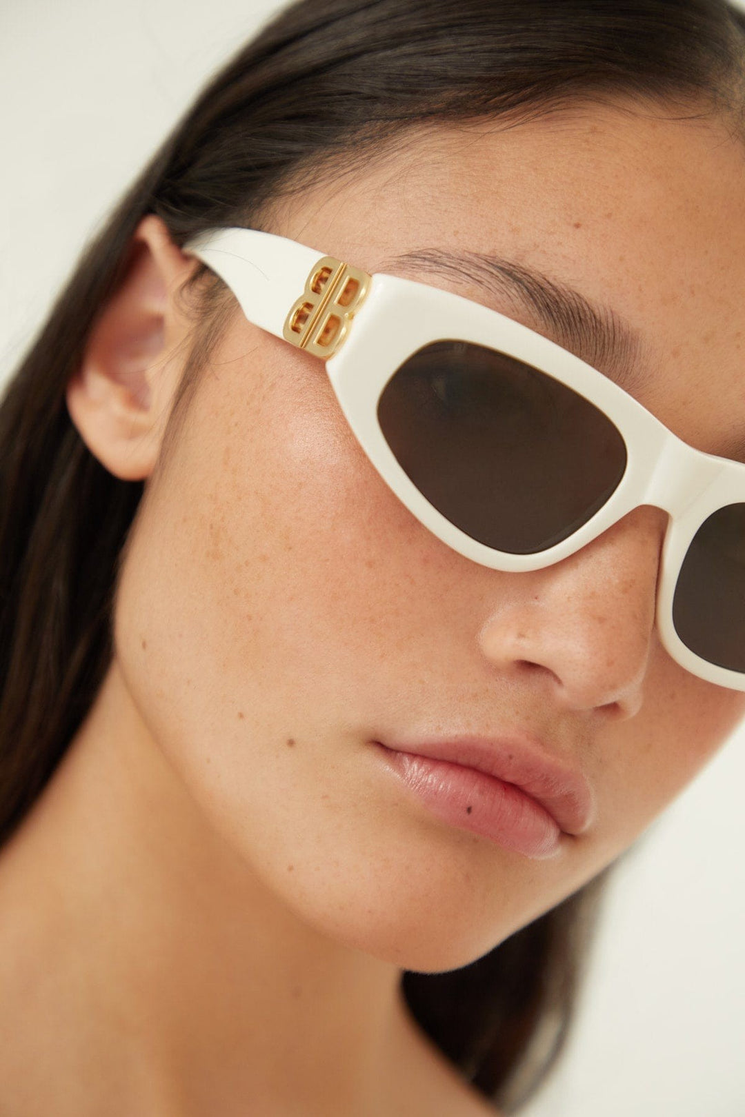 Balenciaga white and gold cat-eye BB sunglasses