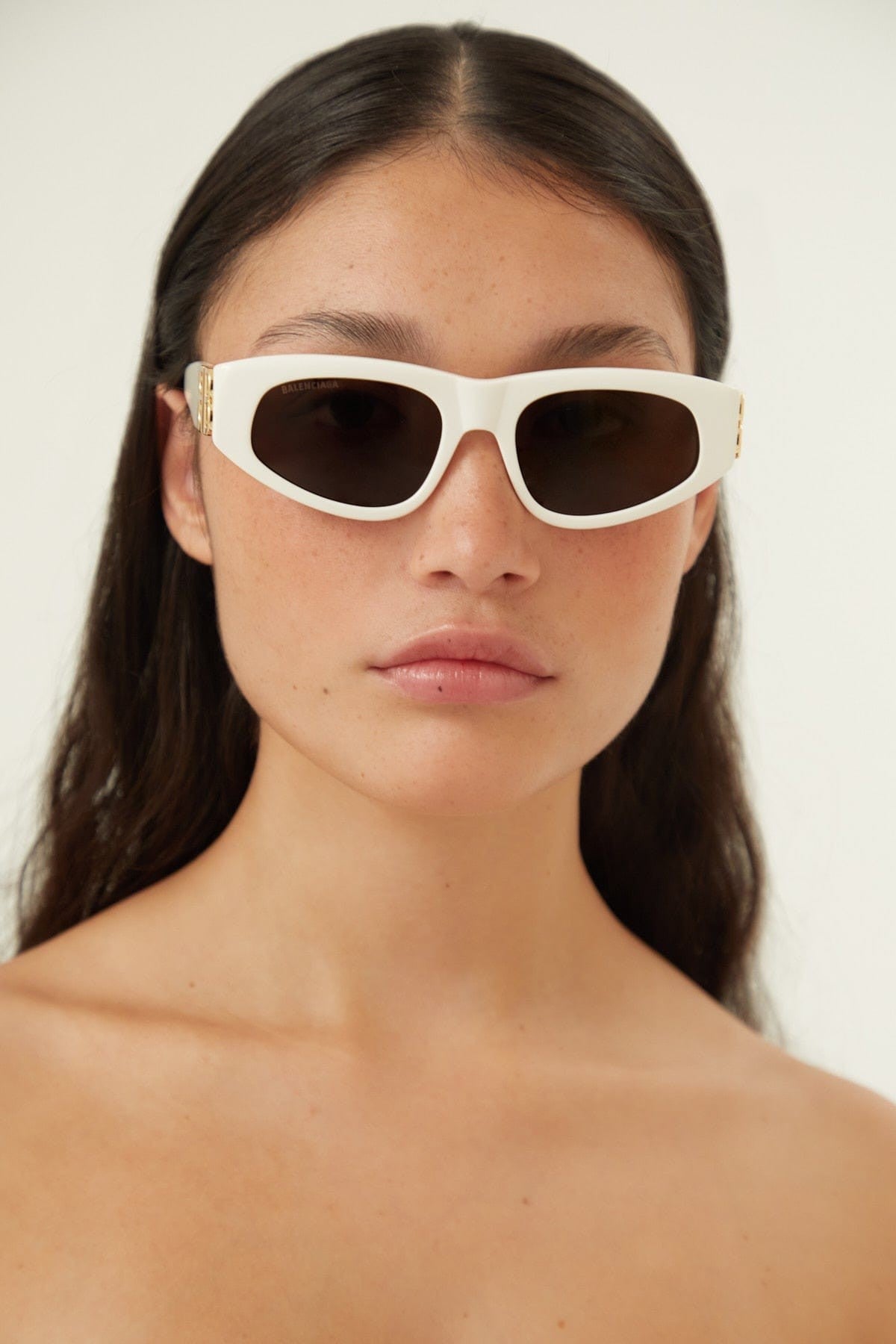 Balenciaga white and gold cat-eye BB sunglasses