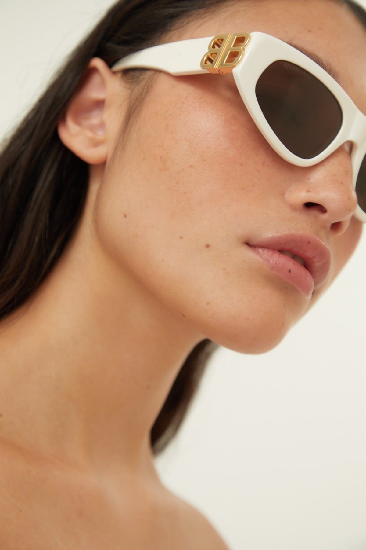 Balenciaga white and gold cat-eye BB sunglasses