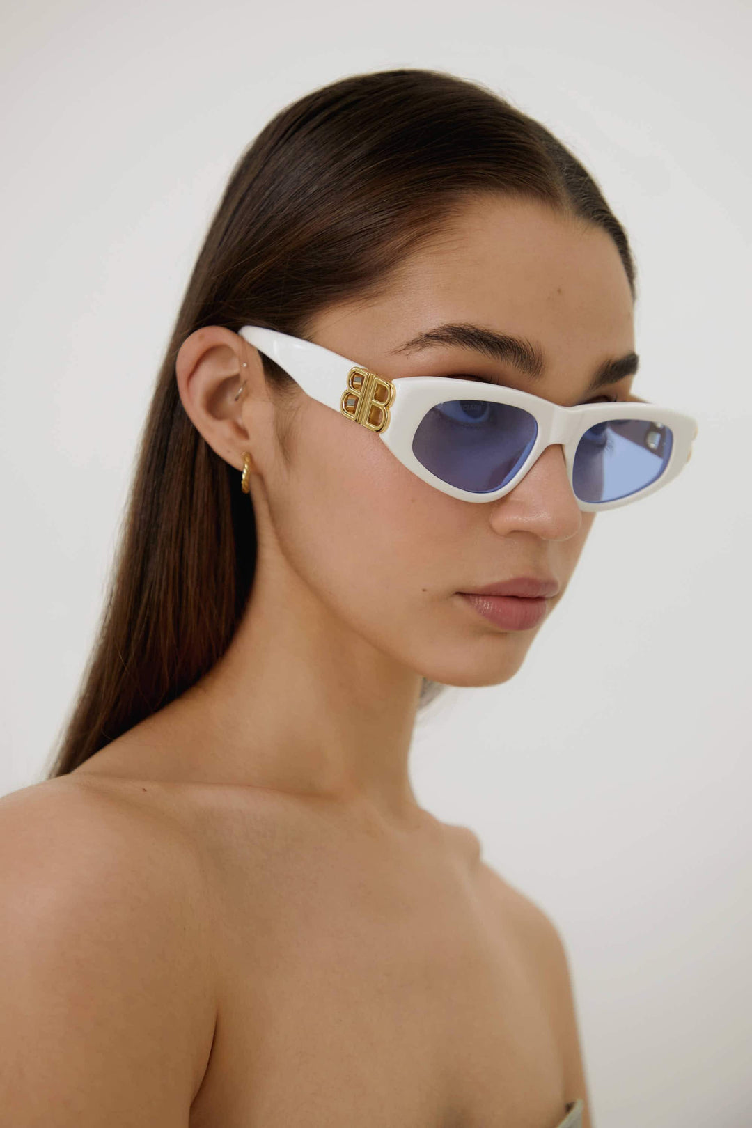 Balenciaga white cat-eye BB sunglasses