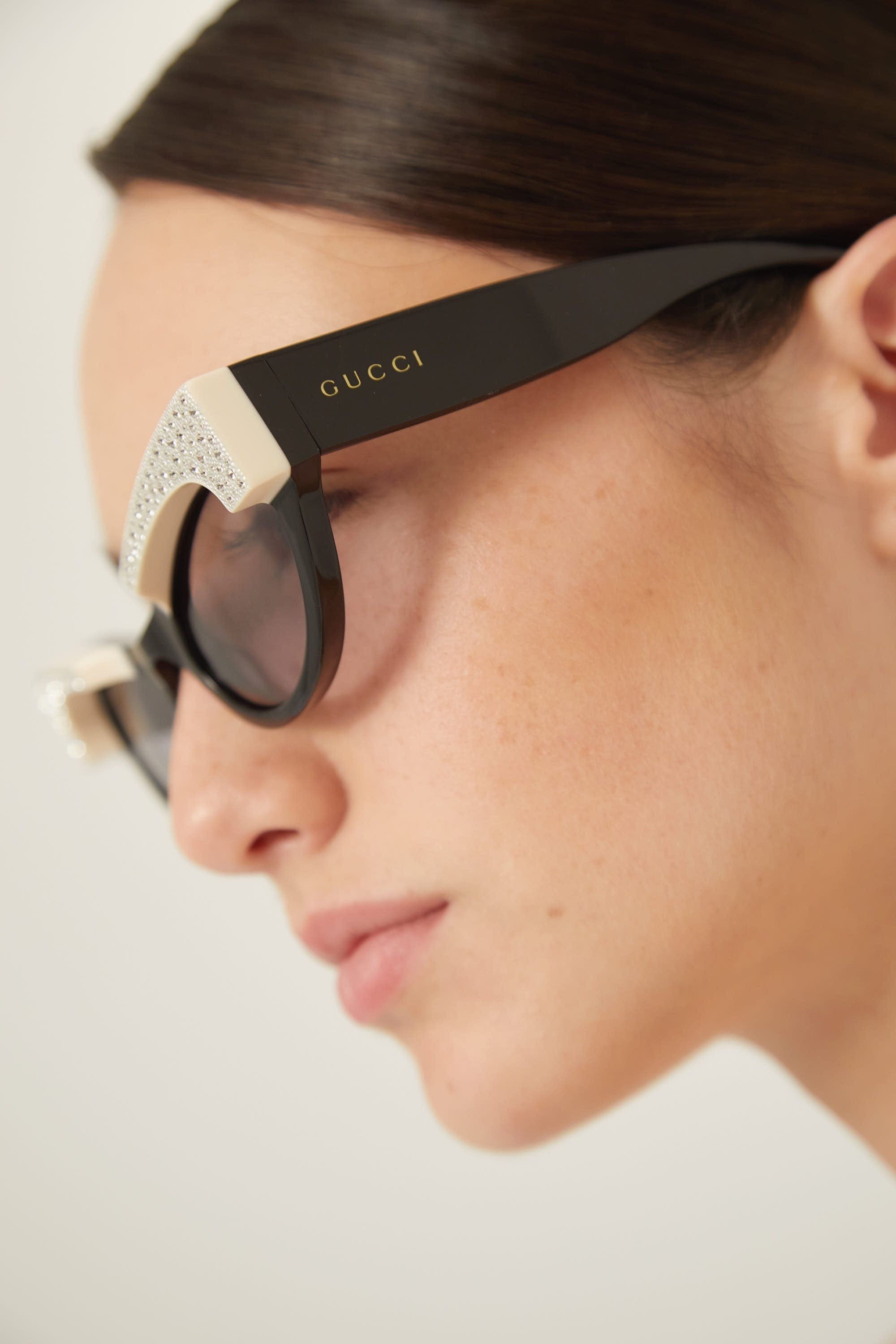 Gucci cat eye black acetate sunglasses with Swarovski