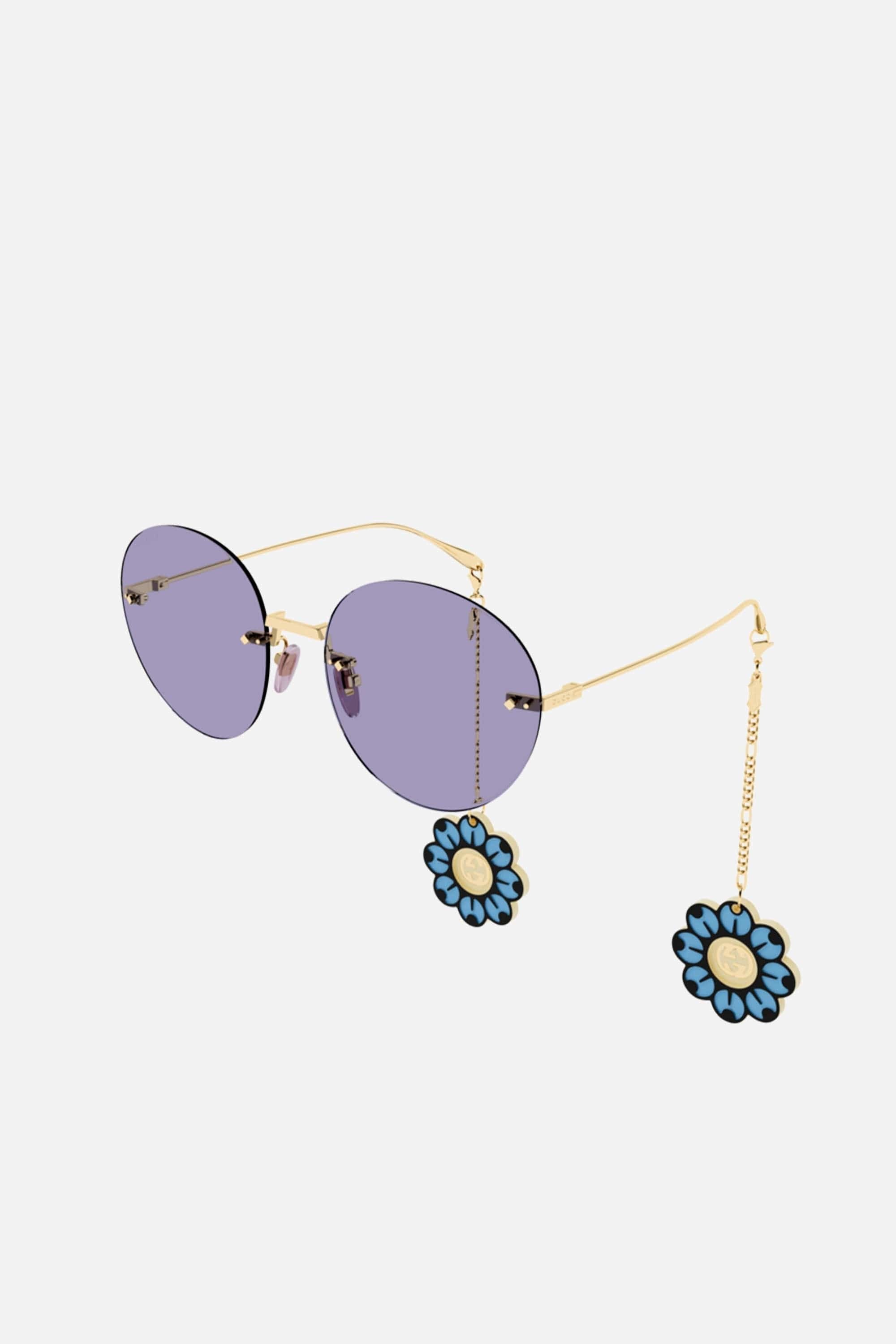 Gucci chain gold round sunglasses with charms