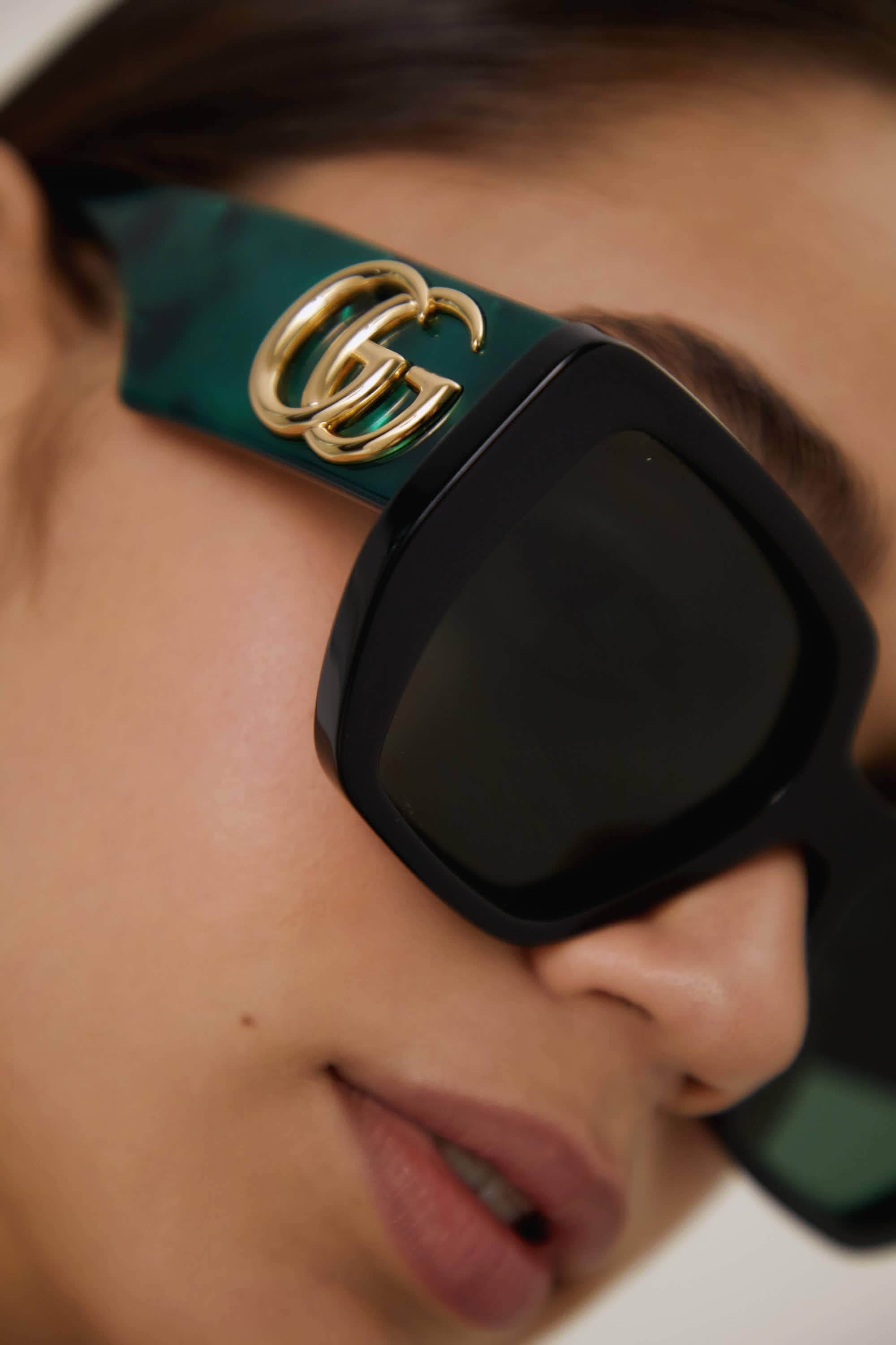 Gucci GG0956S oversized black and green sunglasses with maxi logo