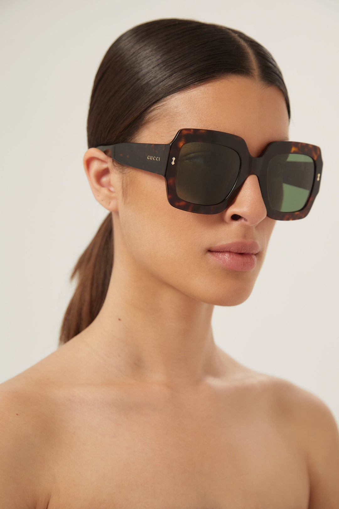 Gucci oversized squared sustainable havana green sunglasses