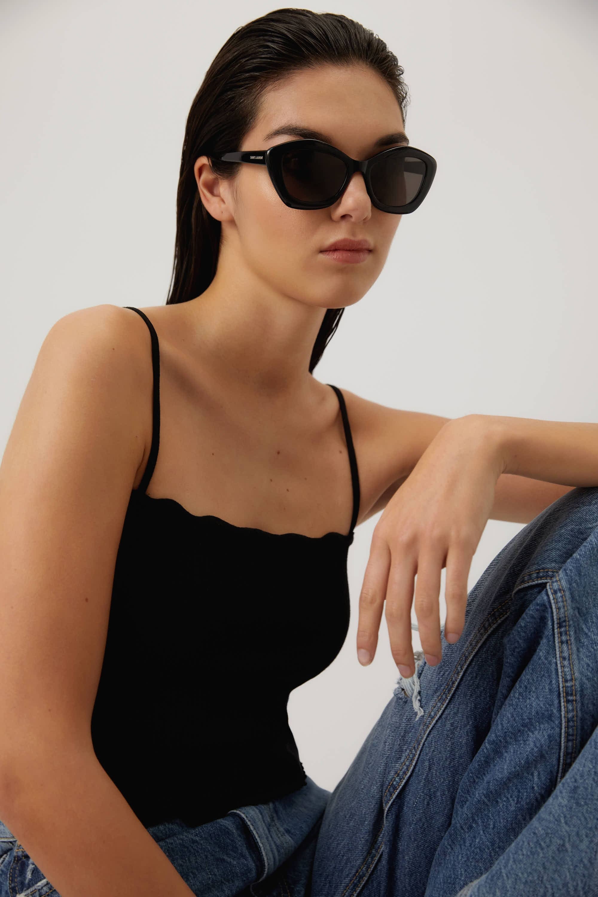 Saint Laurent geometric cat-eye black sunglasses