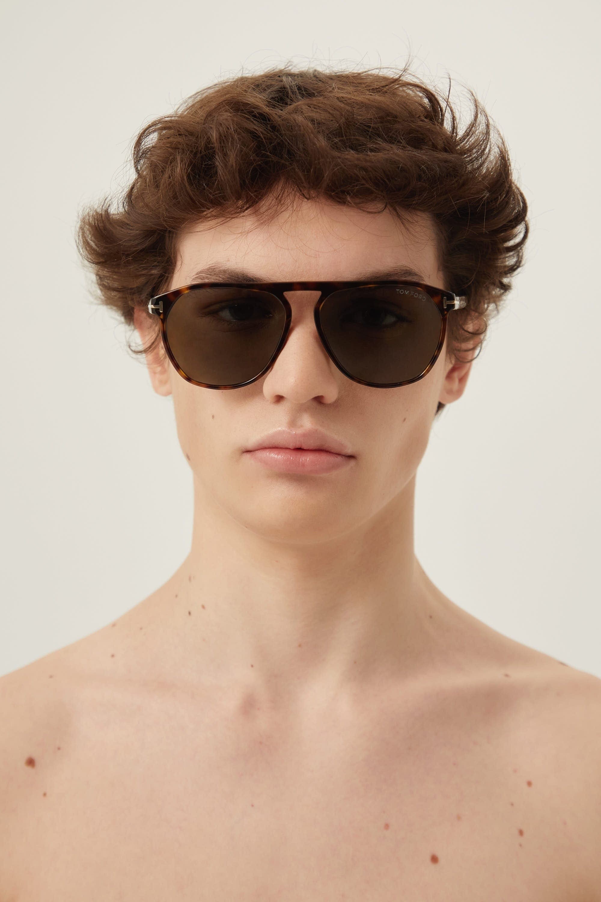 Tom Ford round acetate sunglasses with key nose bridge