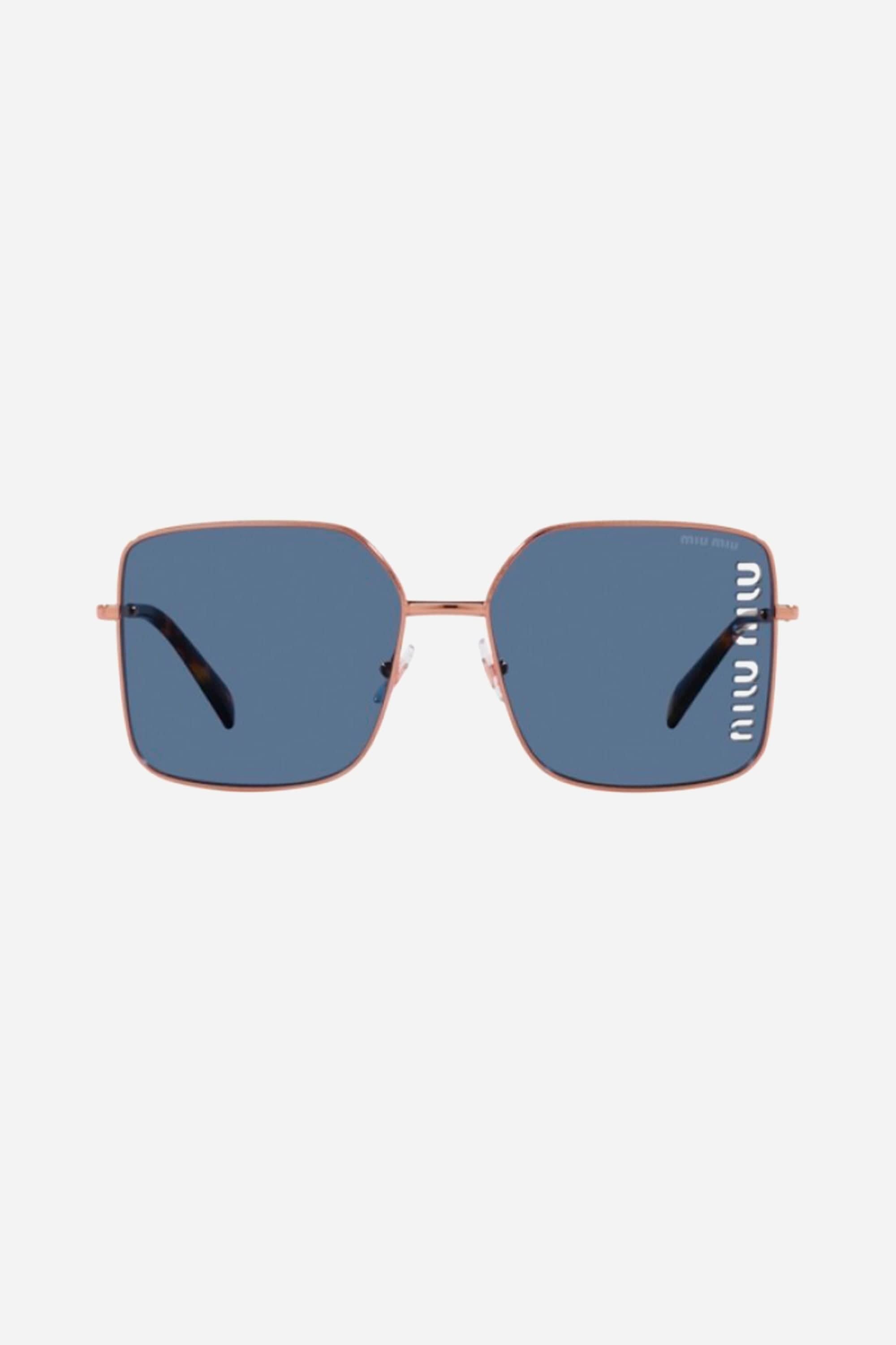 Miu Miu squared metal sunglasses with dark blue mirror