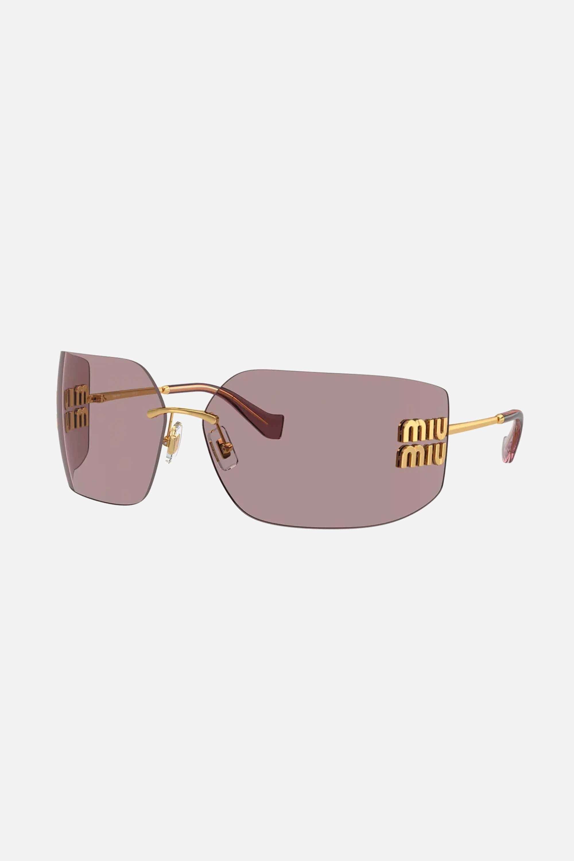 Miu Miu squared metal sunglasses with pink mirror and gold detail