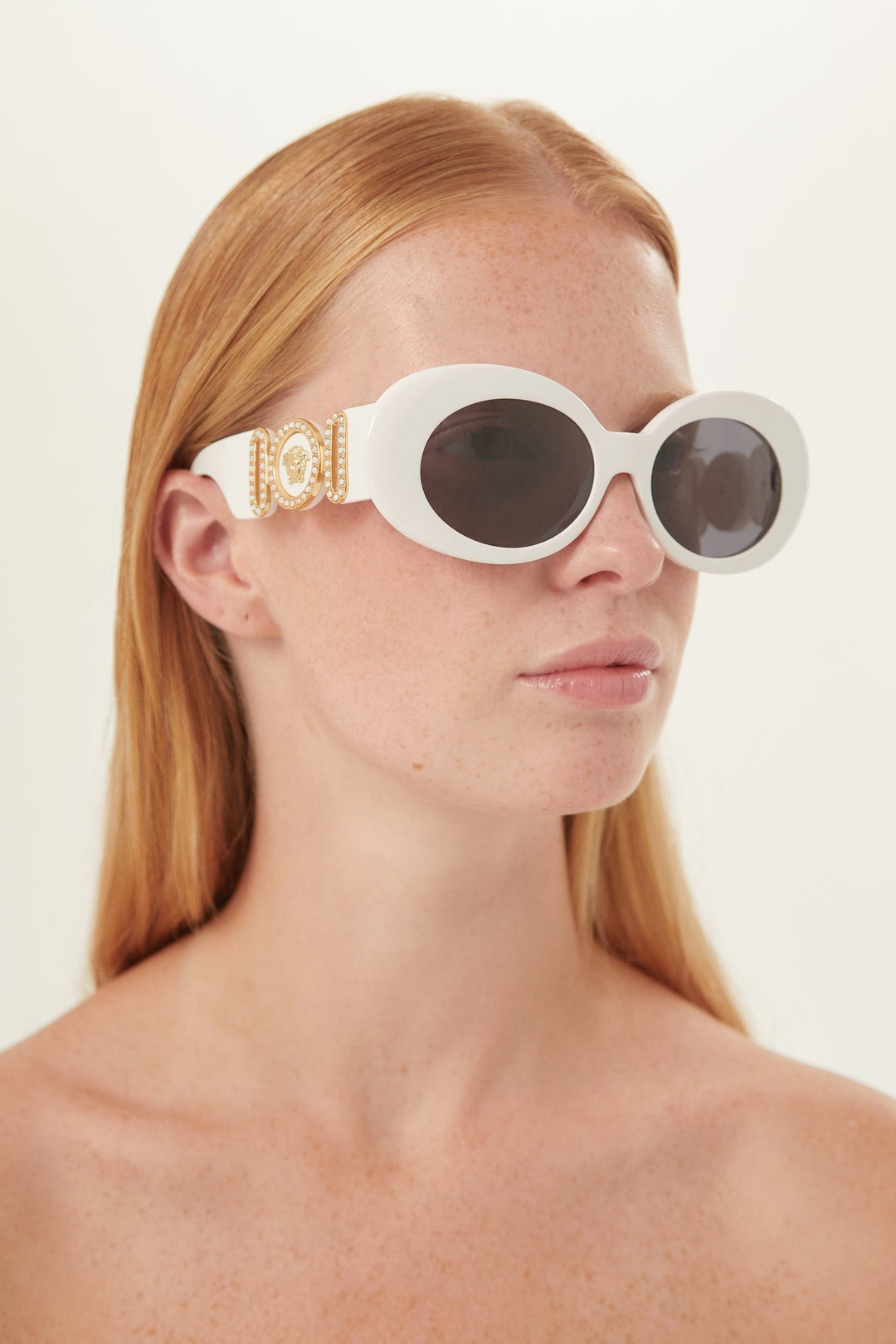 Versace biggie oval sunglasses in white with iconic jellyfish