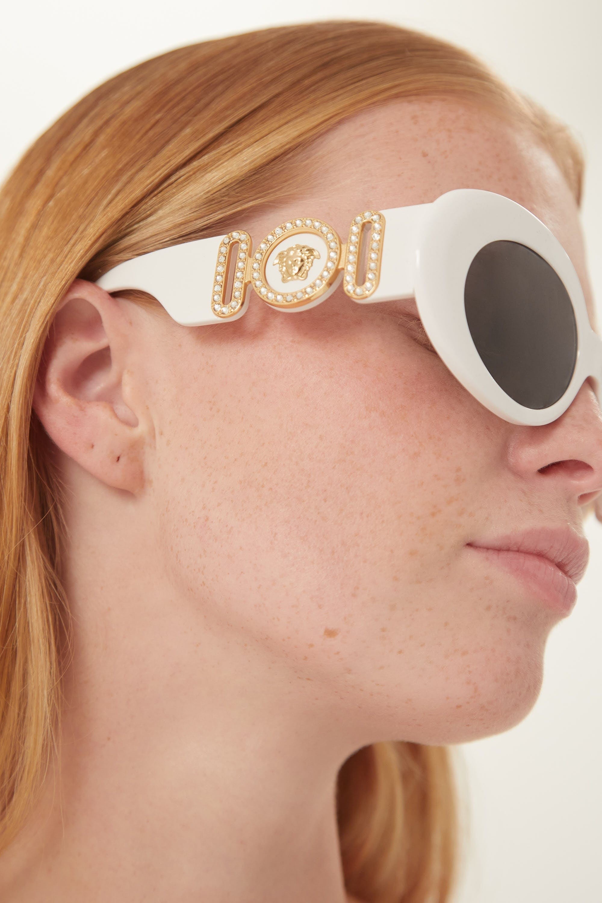 Versace biggie oval sunglasses in white with iconic jellyfish