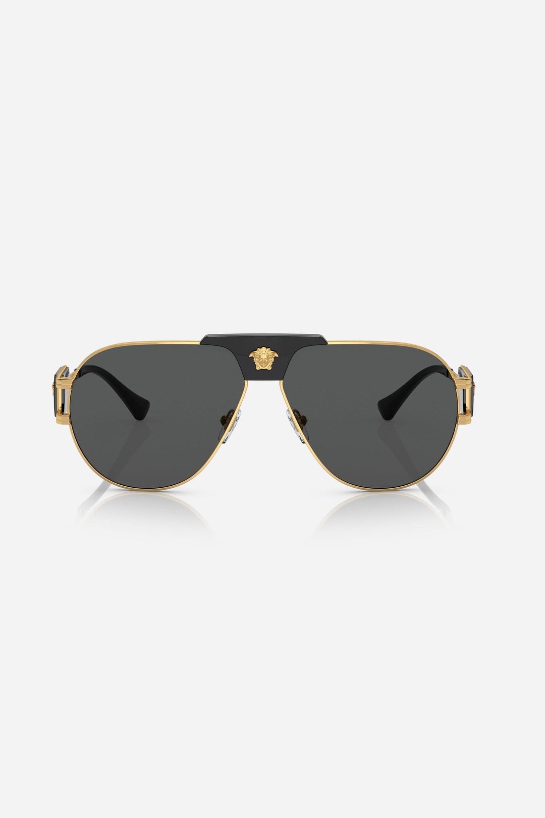 Versace black metal pilot sunglasses with iconic jellyfish and gold details