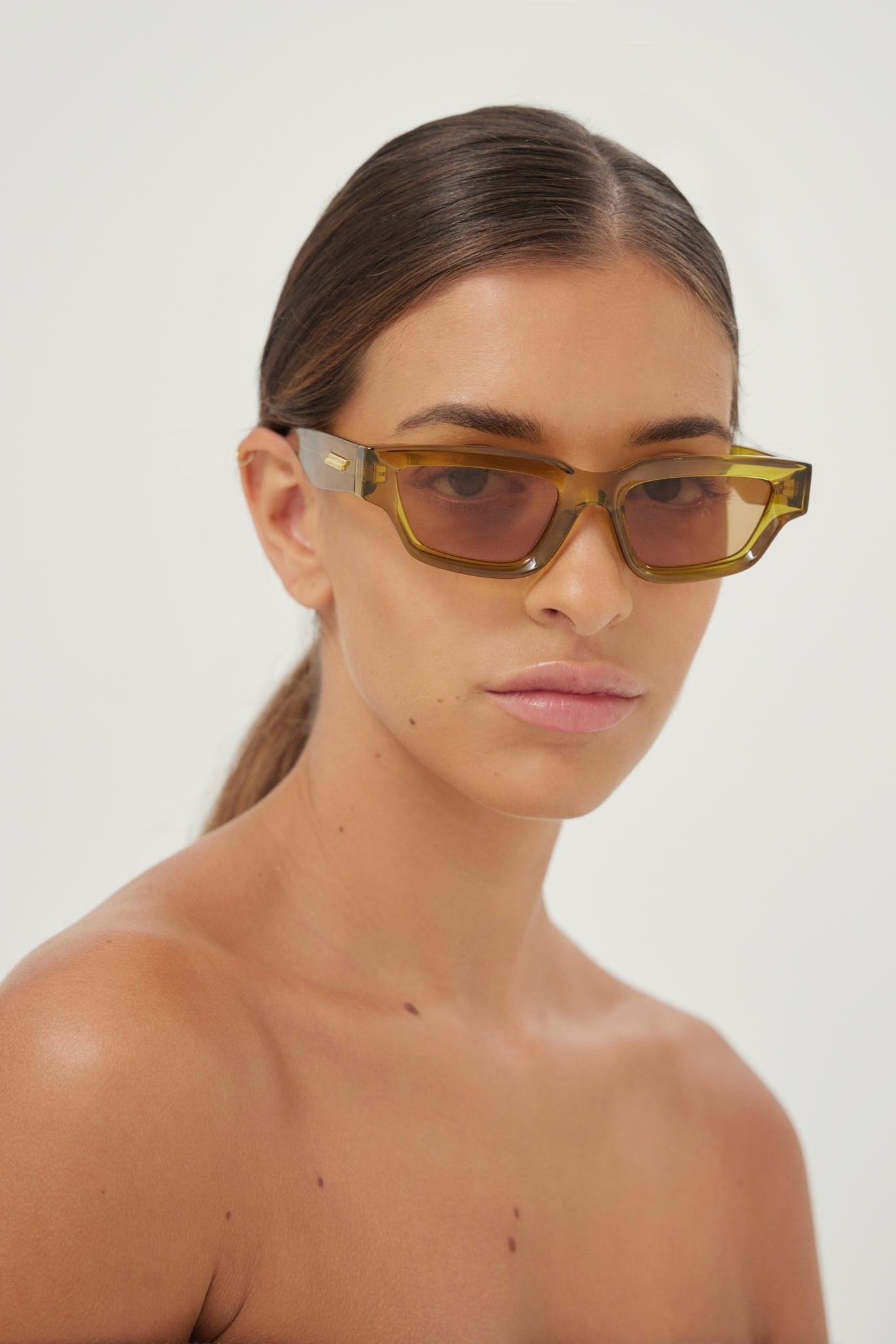 Bottega Veneta micro rectangular yellow sunglasses