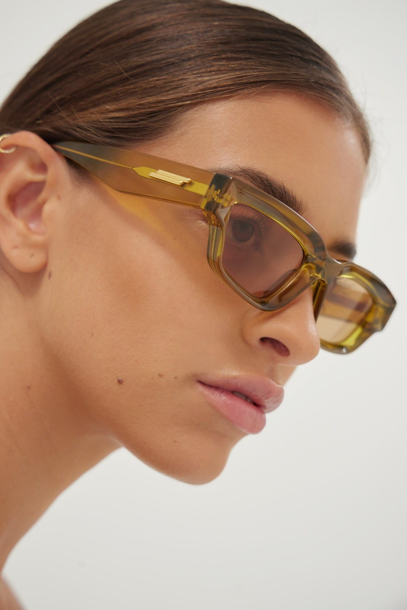 Bottega Veneta micro rectangular yellow sunglasses