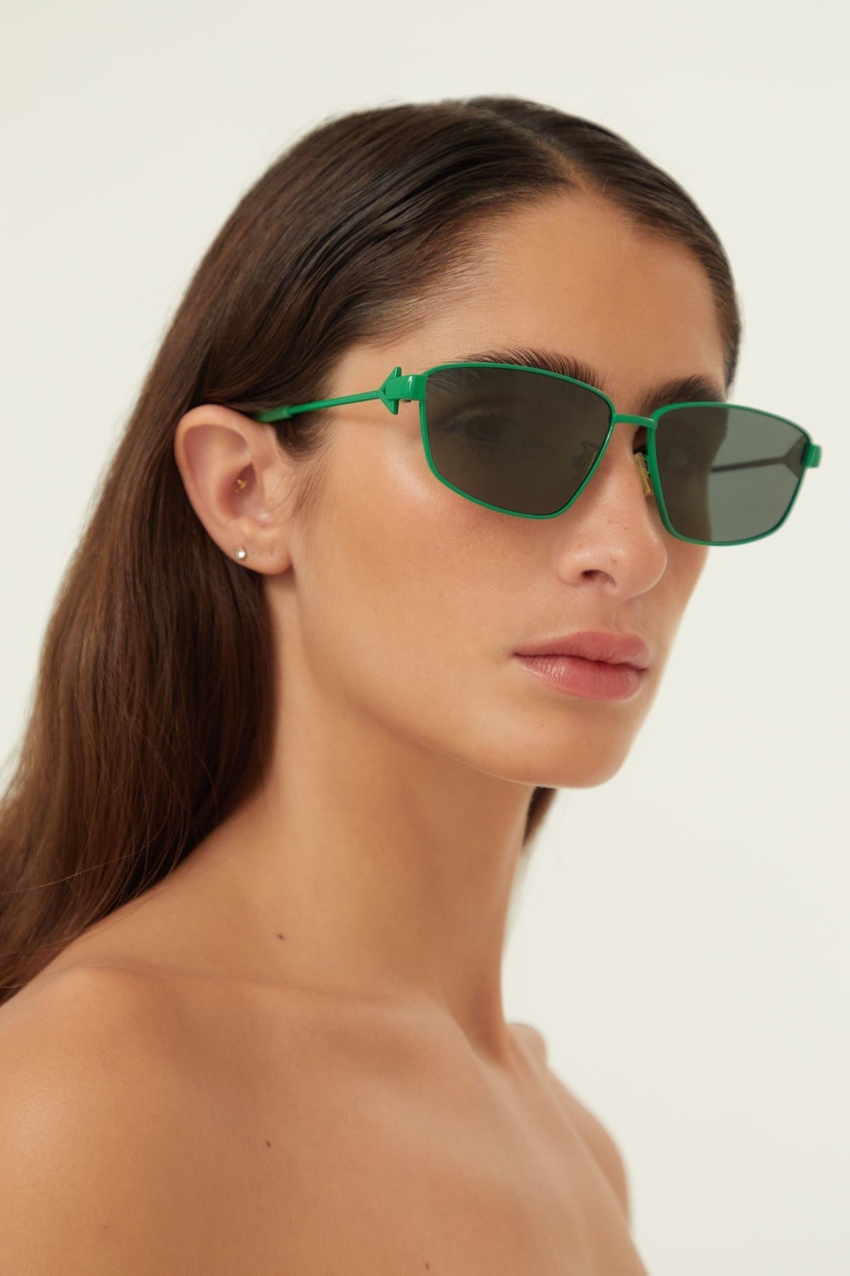 Bottega Veneta rectangular metal green sunglasses