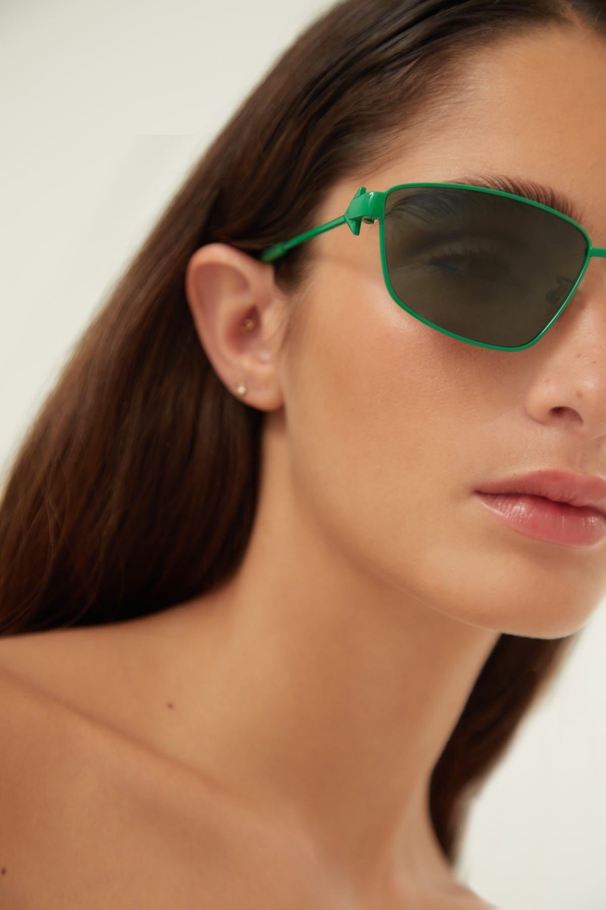 Bottega Veneta rectangular metal green sunglasses