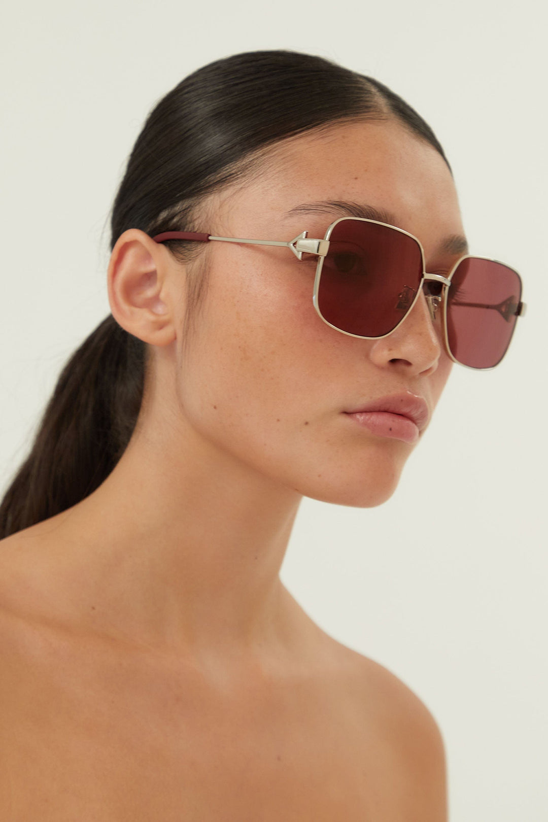 Bottega Veneta squared full metal silver and pink sunglasses